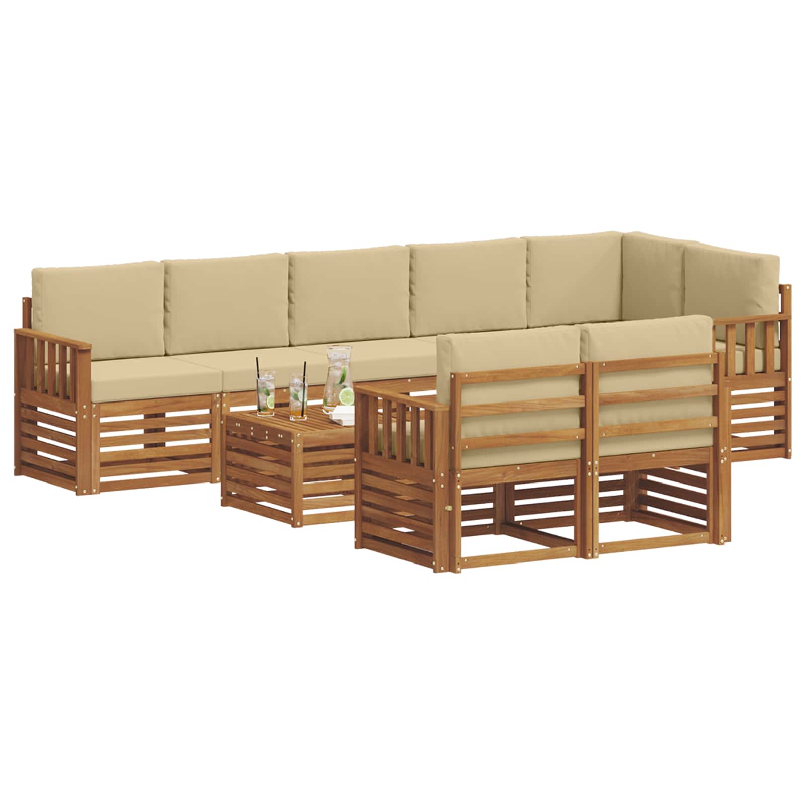 Setovi sofa s jastukom 9 pcs Prirodna i bež Čvrsto drvo akacije