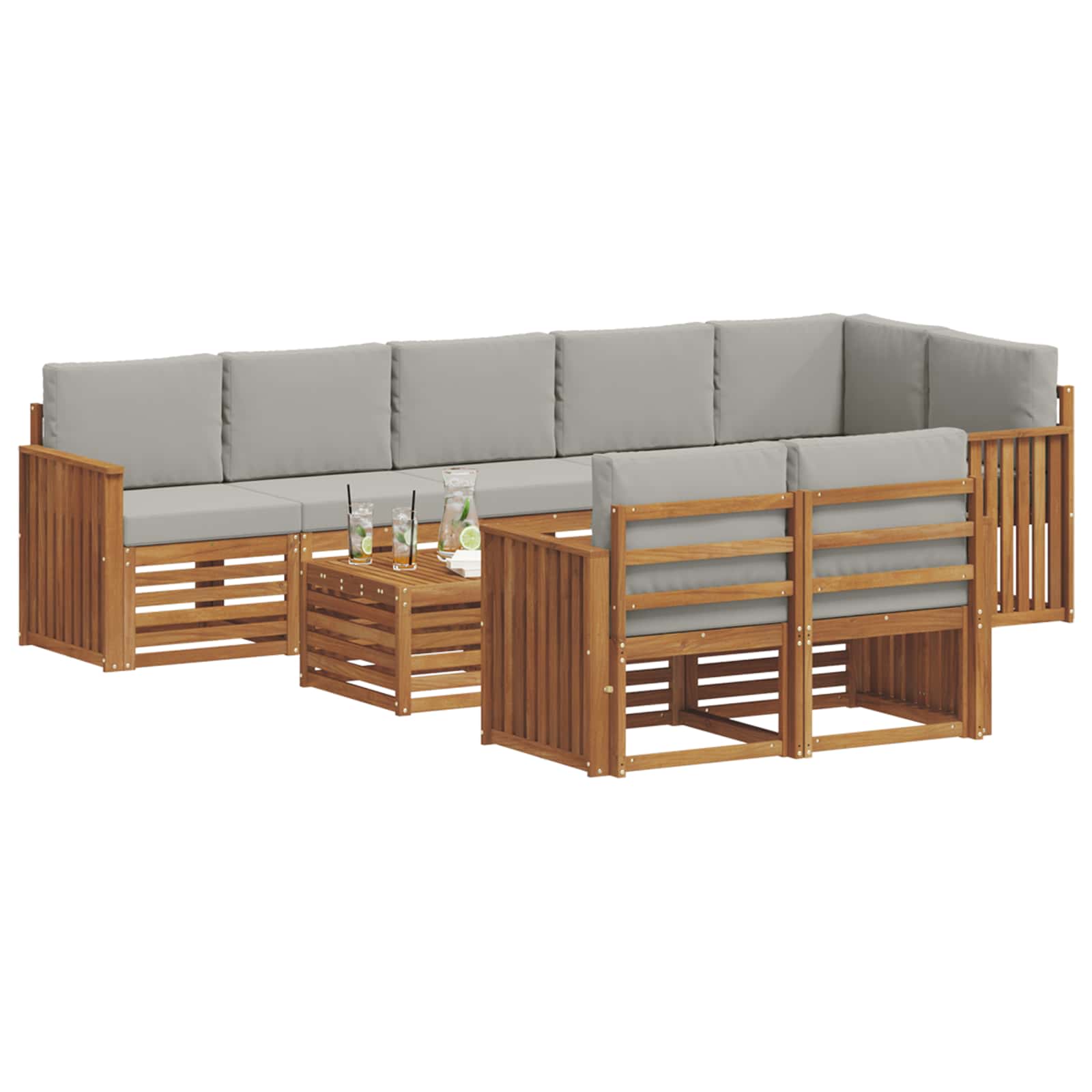 Setovi sofa 9 pcs Prirodna i svijetlo siva Čvrsto drvo akacije