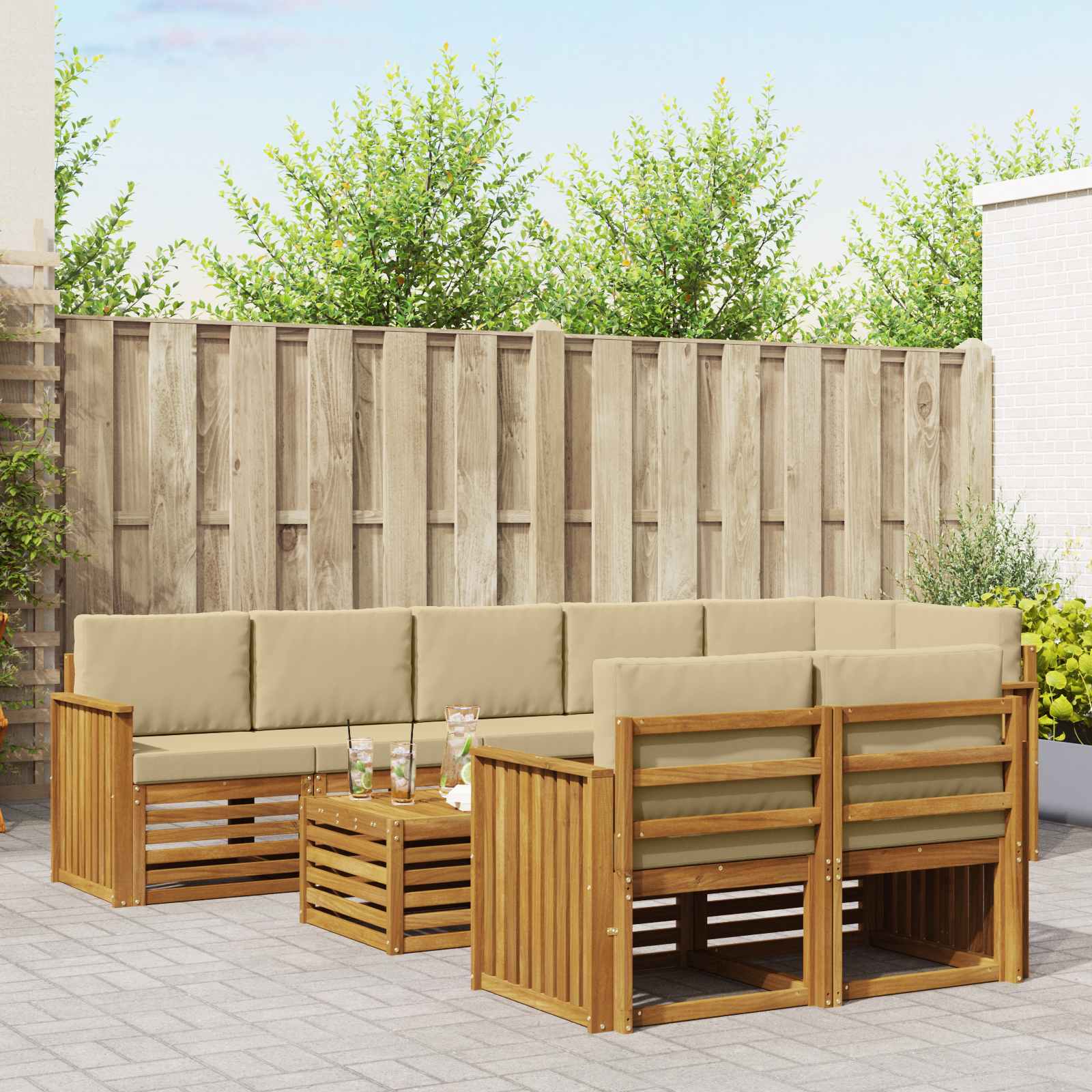 Setovi sofa s jastukom 9 pcs Prirodna i bež Čvrsto drvo akacije