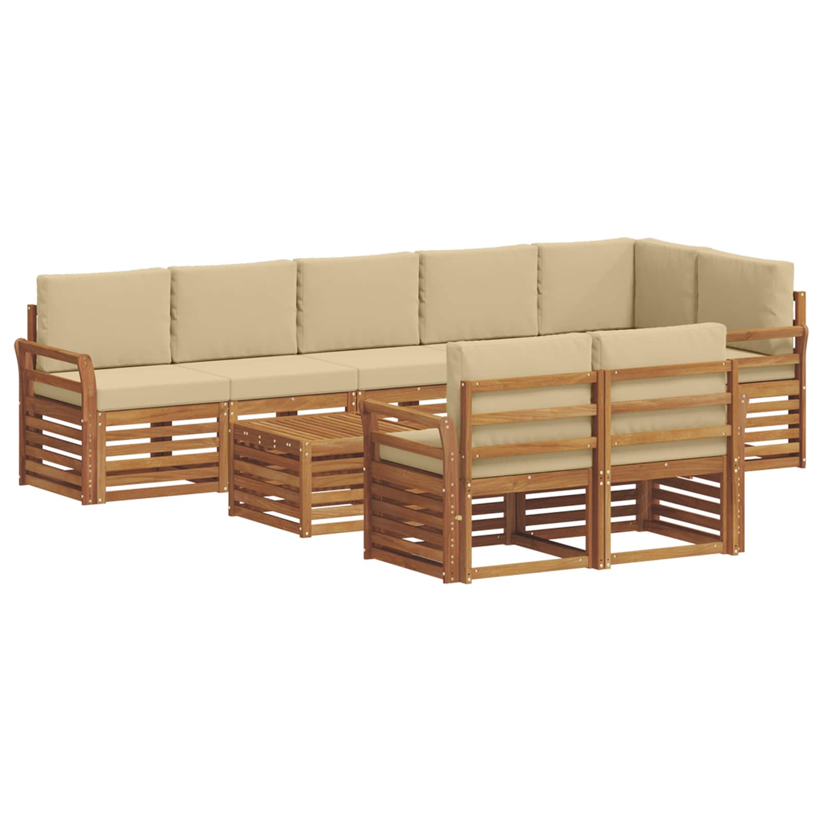 Setovi sofa s jastukom 9 pcs Prirodna i bež Čvrsto drvo akacije