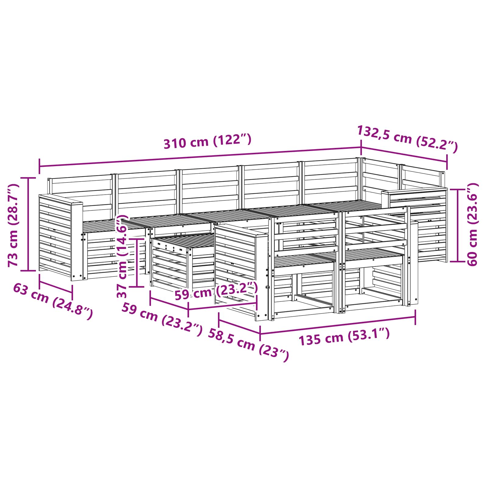 Setovi sofa 9 pcs Prirodna Čvrsto drvo akacije
