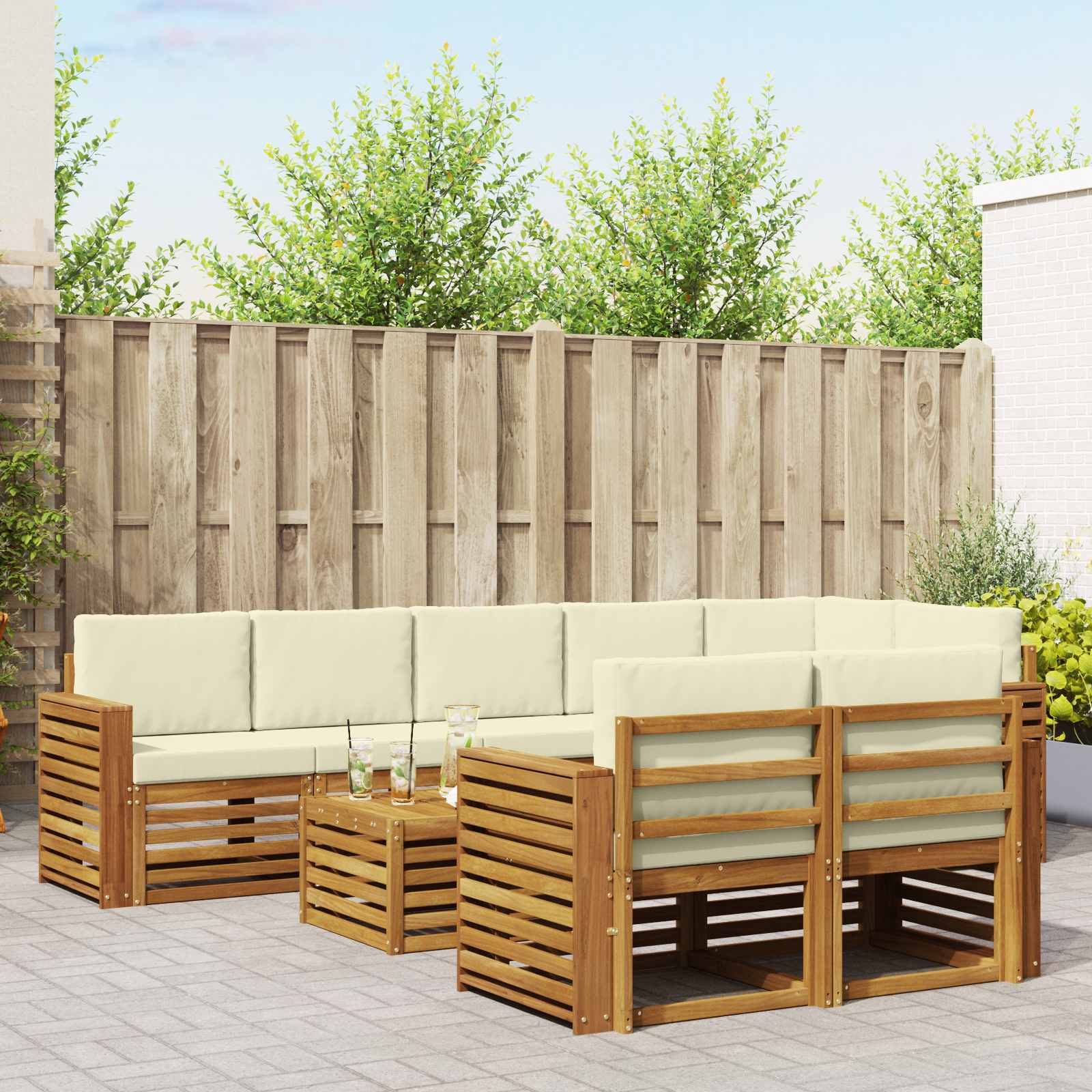 Setovi sofa 9 pcs Prirodna i krem Čvrsto drvo akacije