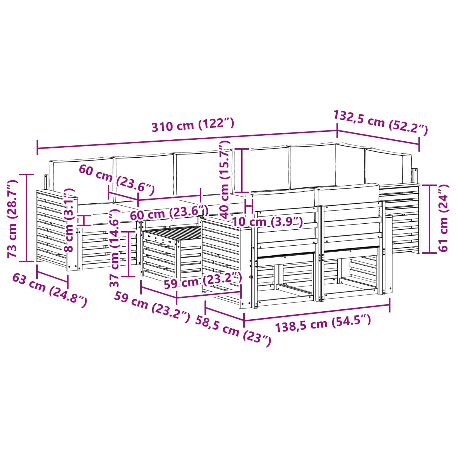 Setovi sofa 9 pcs Prirodna i krem Čvrsto drvo akacije