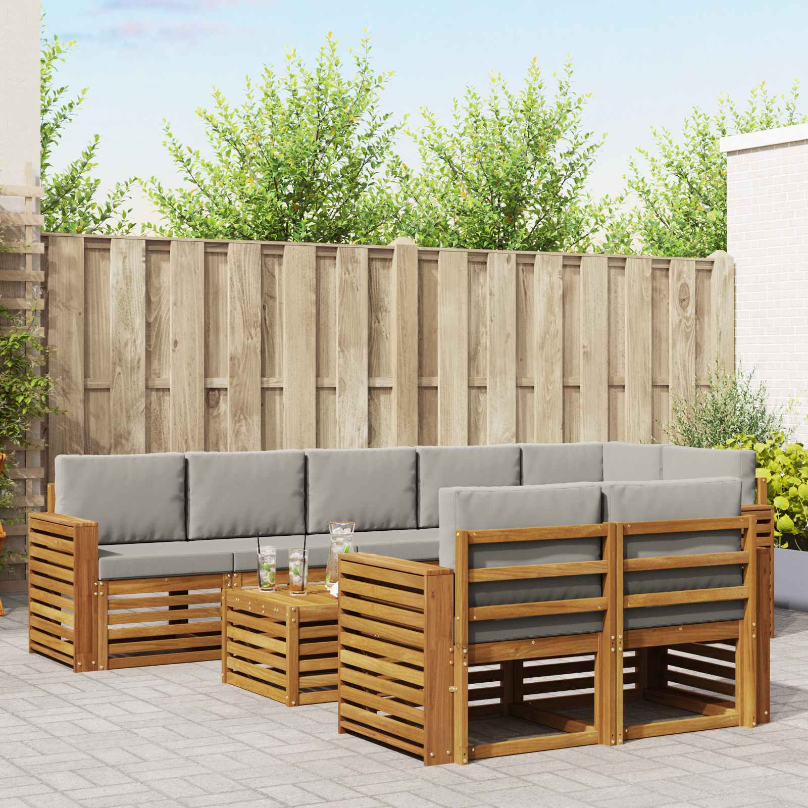 Setovi sofa 9 pcs Prirodna i svijetlo siva Čvrsto drvo akacije