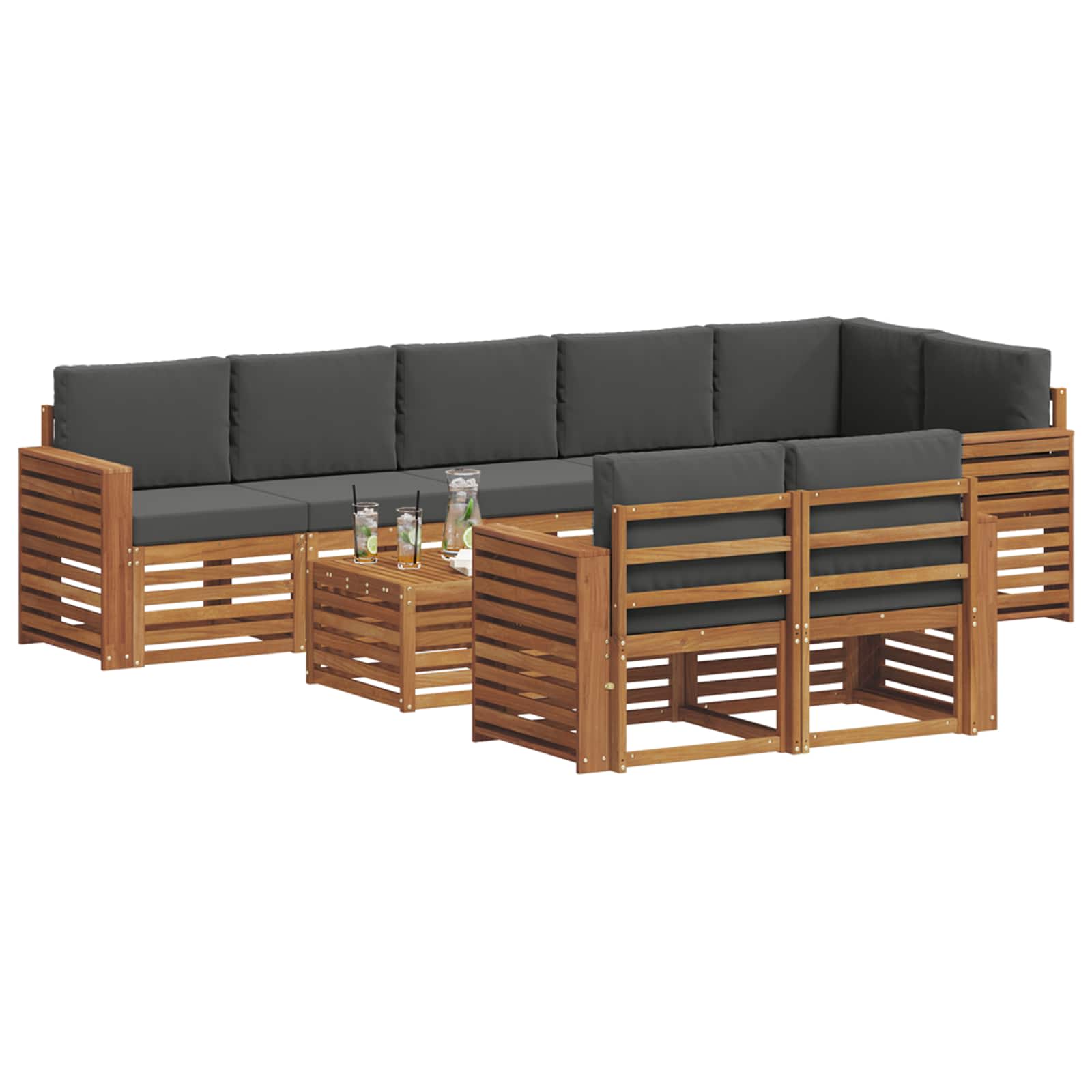Setovi sofa 9 pcs Prirodna i antracit Čvrsto drvo akacije
