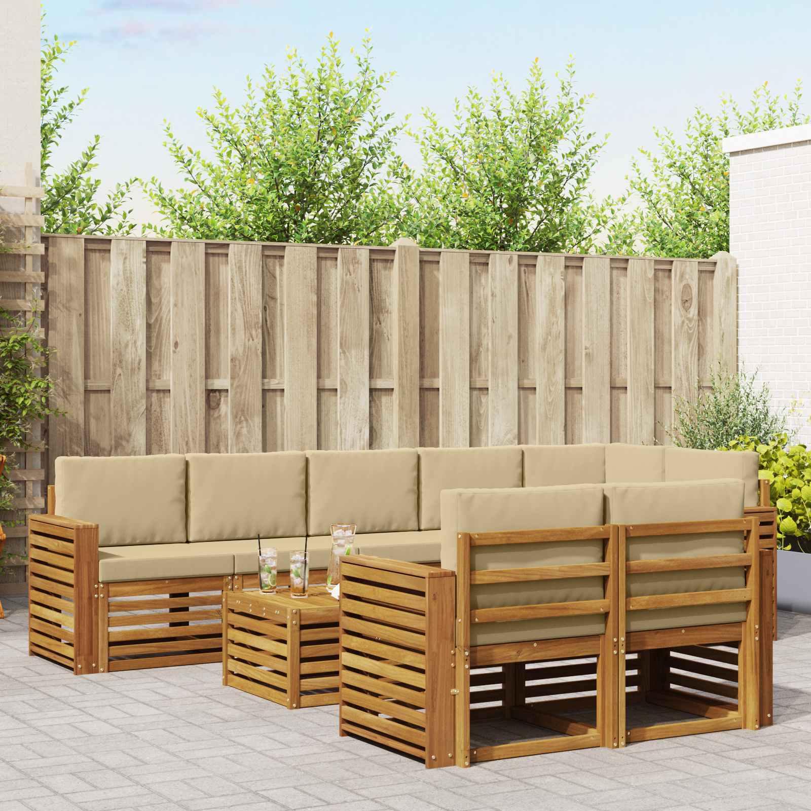 Setovi sofa s jastukom 9 pcs Prirodna i bež Čvrsto drvo akacije