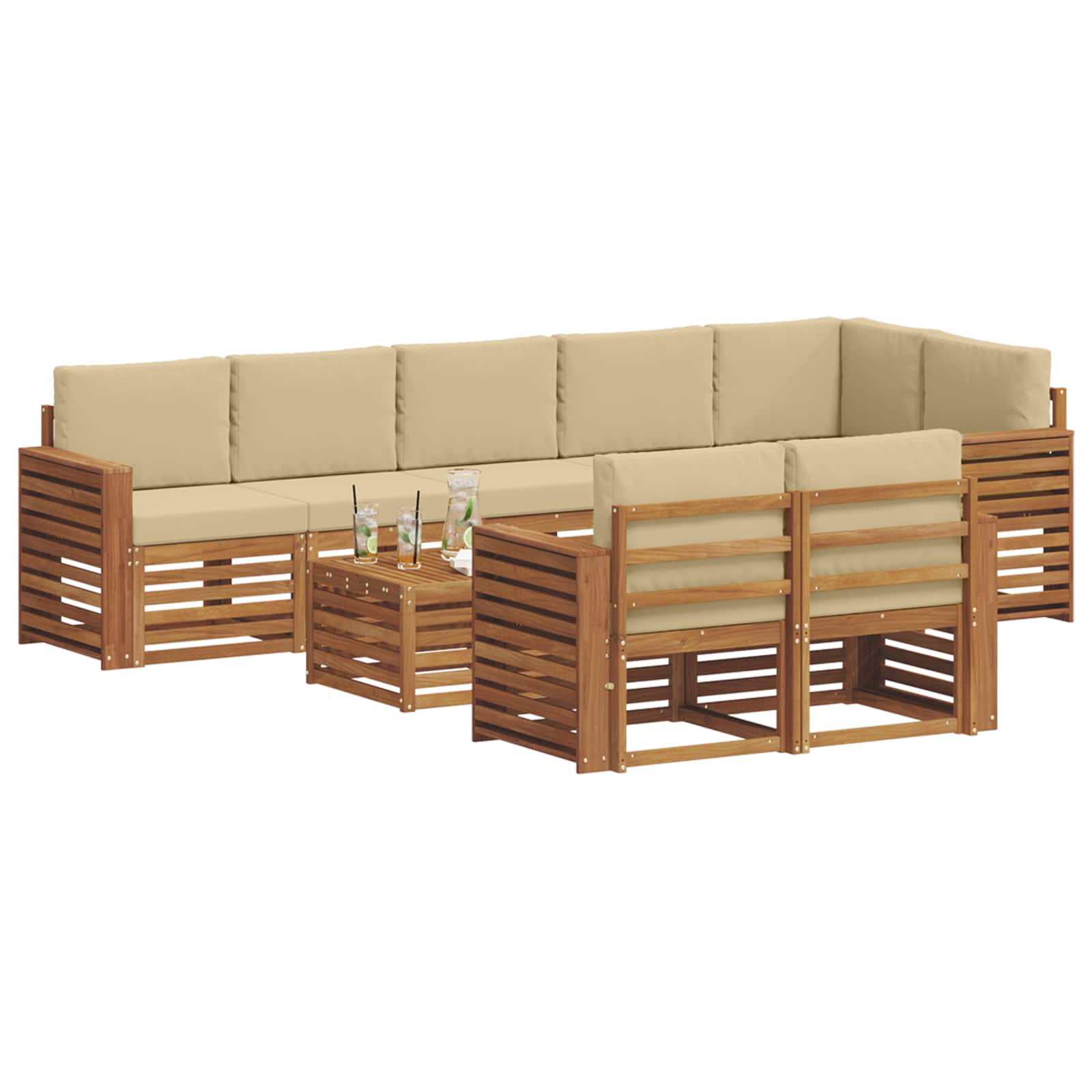 Setovi sofa s jastukom 9 pcs Prirodna i bež Čvrsto drvo akacije