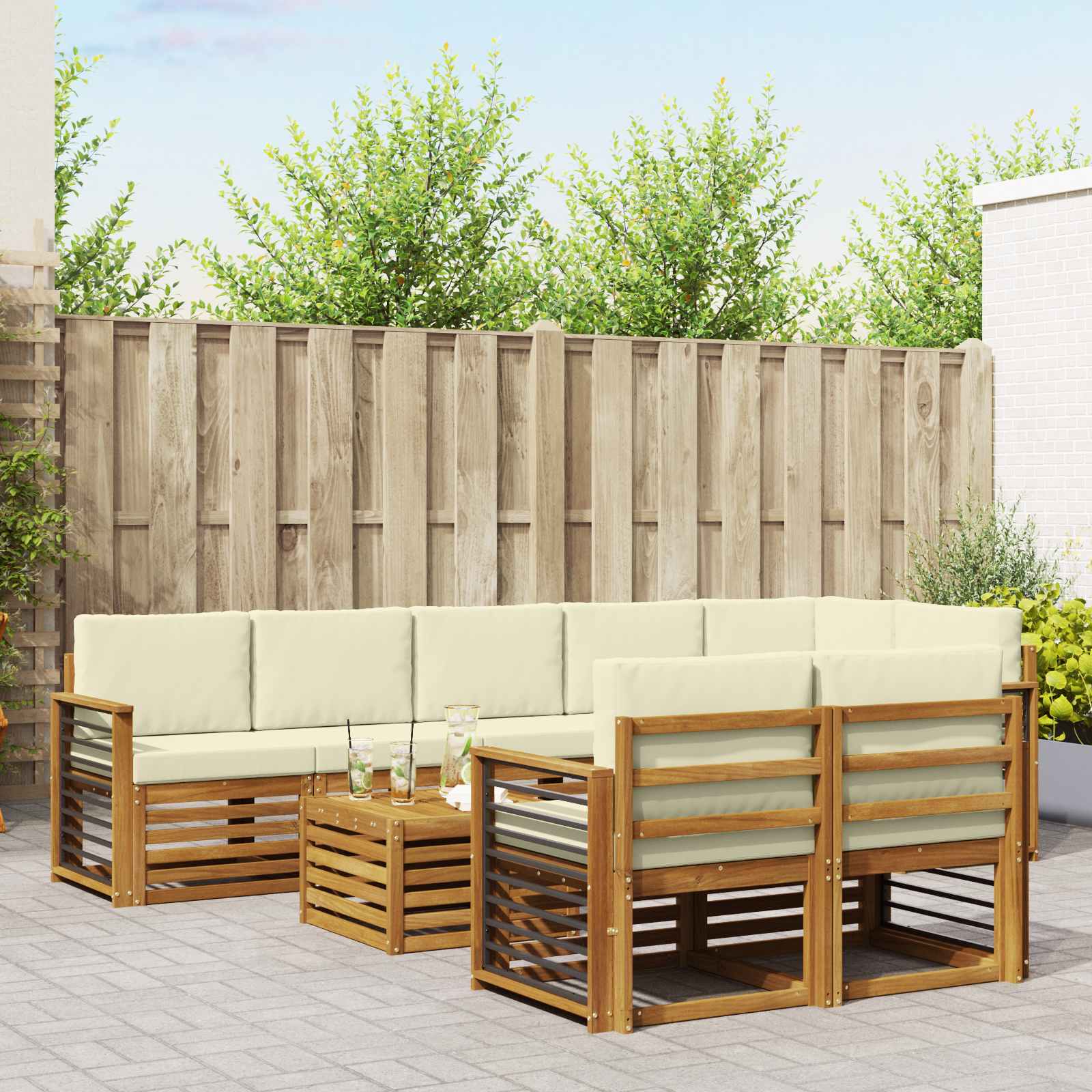 Setovi sofa 9 pcs Prirodna i krem Čvrsto drvo akacije