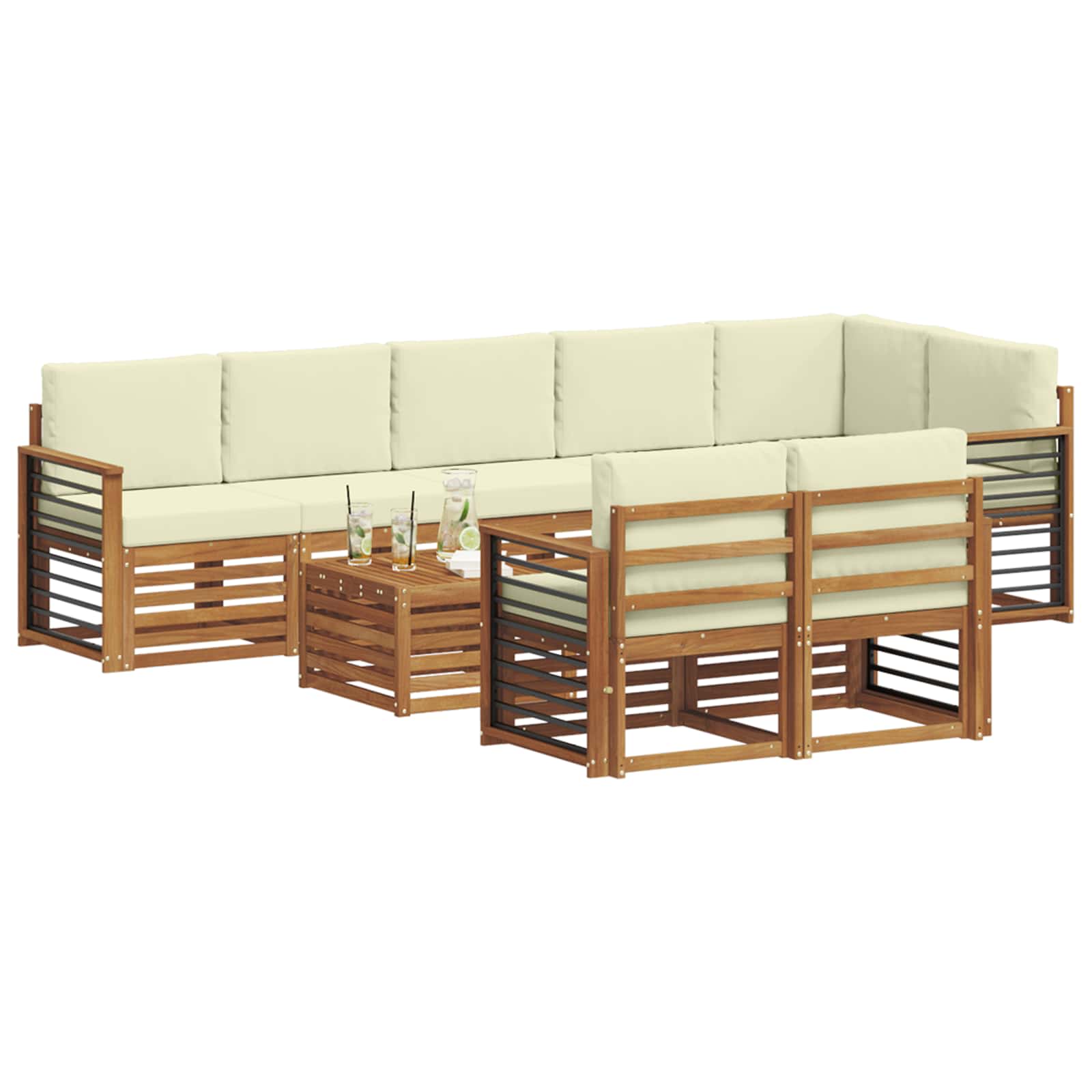 Setovi sofa 9 pcs Prirodna i krem Čvrsto drvo akacije