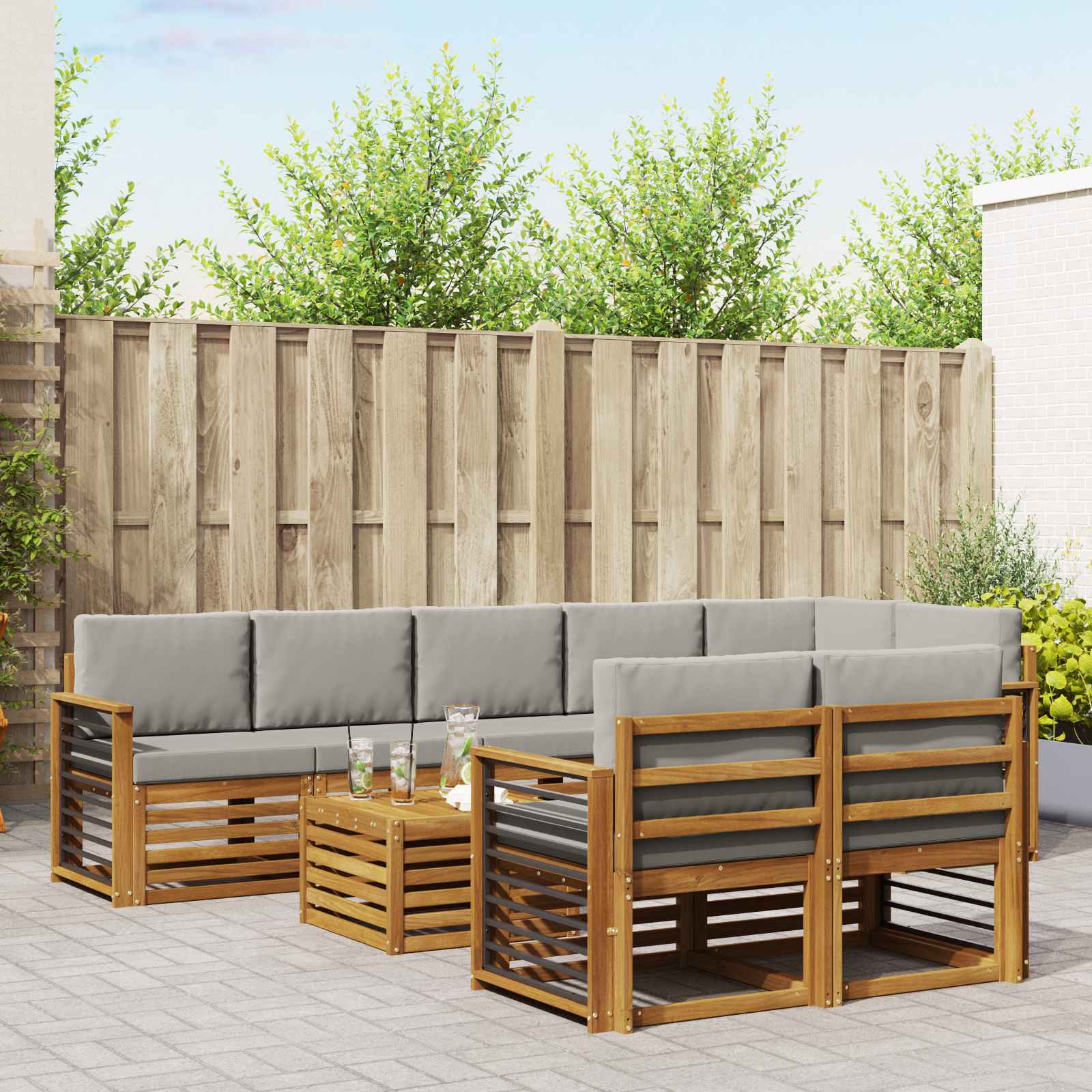 Setovi sofa 9 pcs Prirodna i svijetlo siva Čvrsto drvo akacije