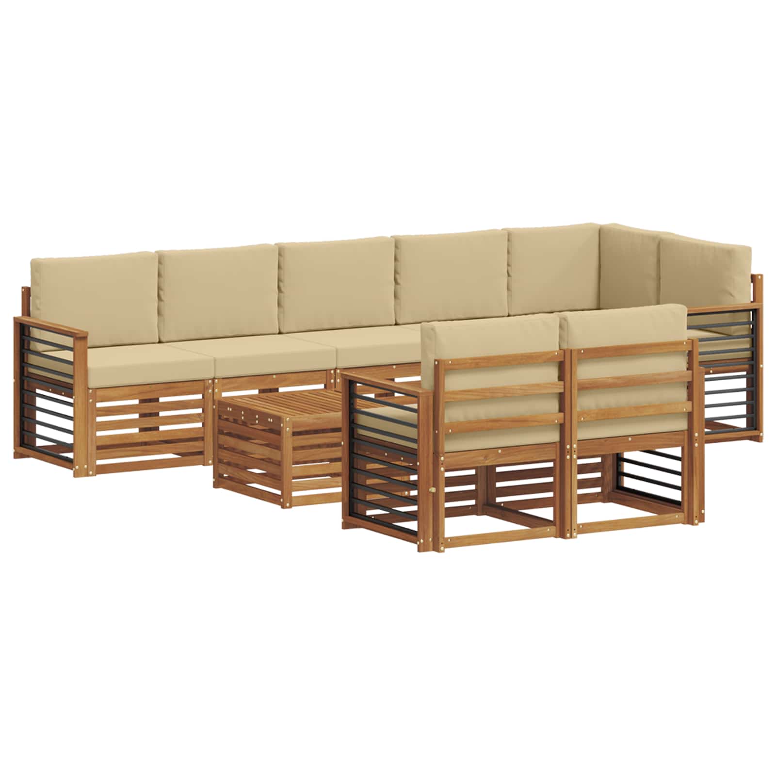 Setovi sofa s jastukom 9 pcs Prirodna i bež Čvrsto drvo akacije