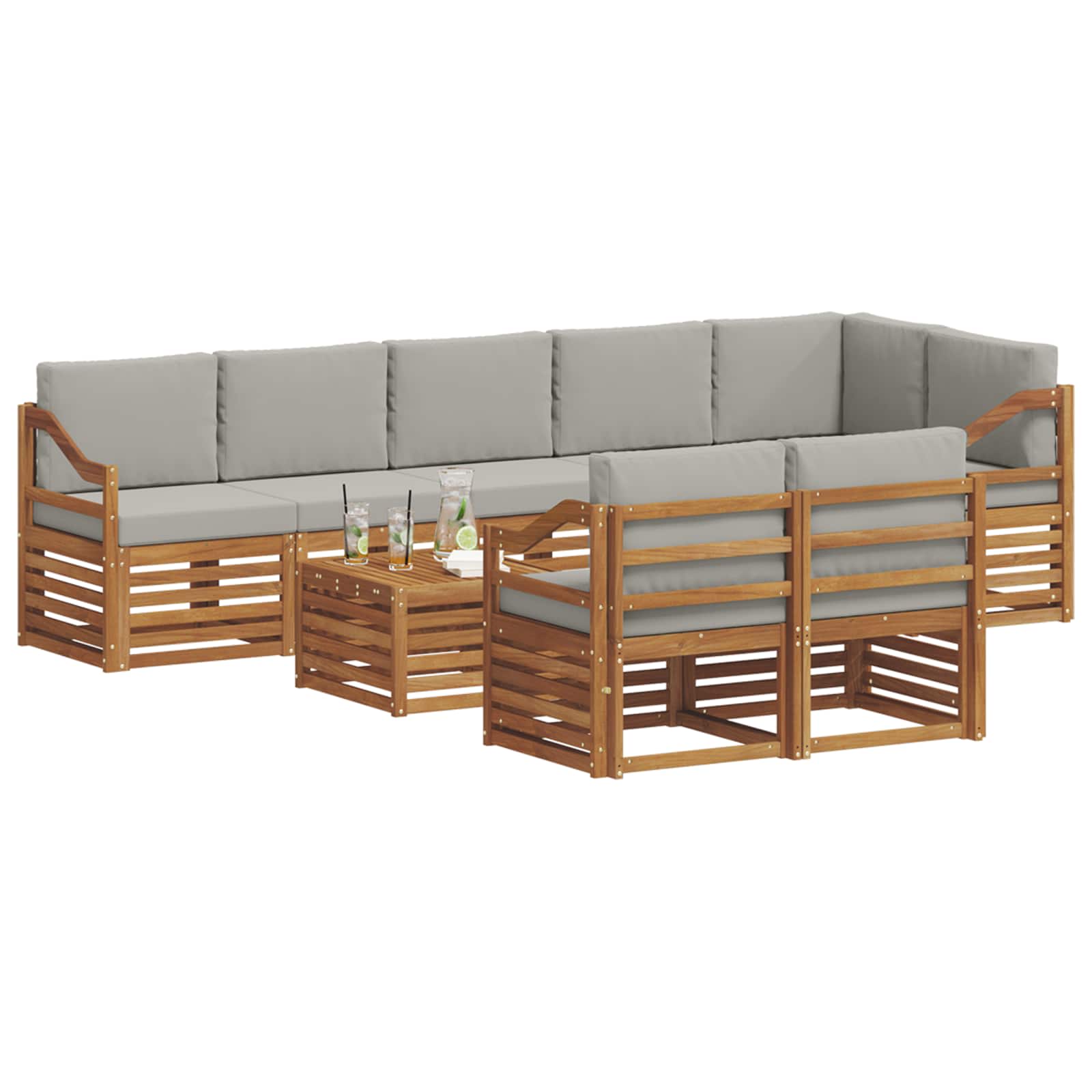 Setovi sofa 9 pcs Prirodna i svijetlo siva Čvrsto drvo akacije