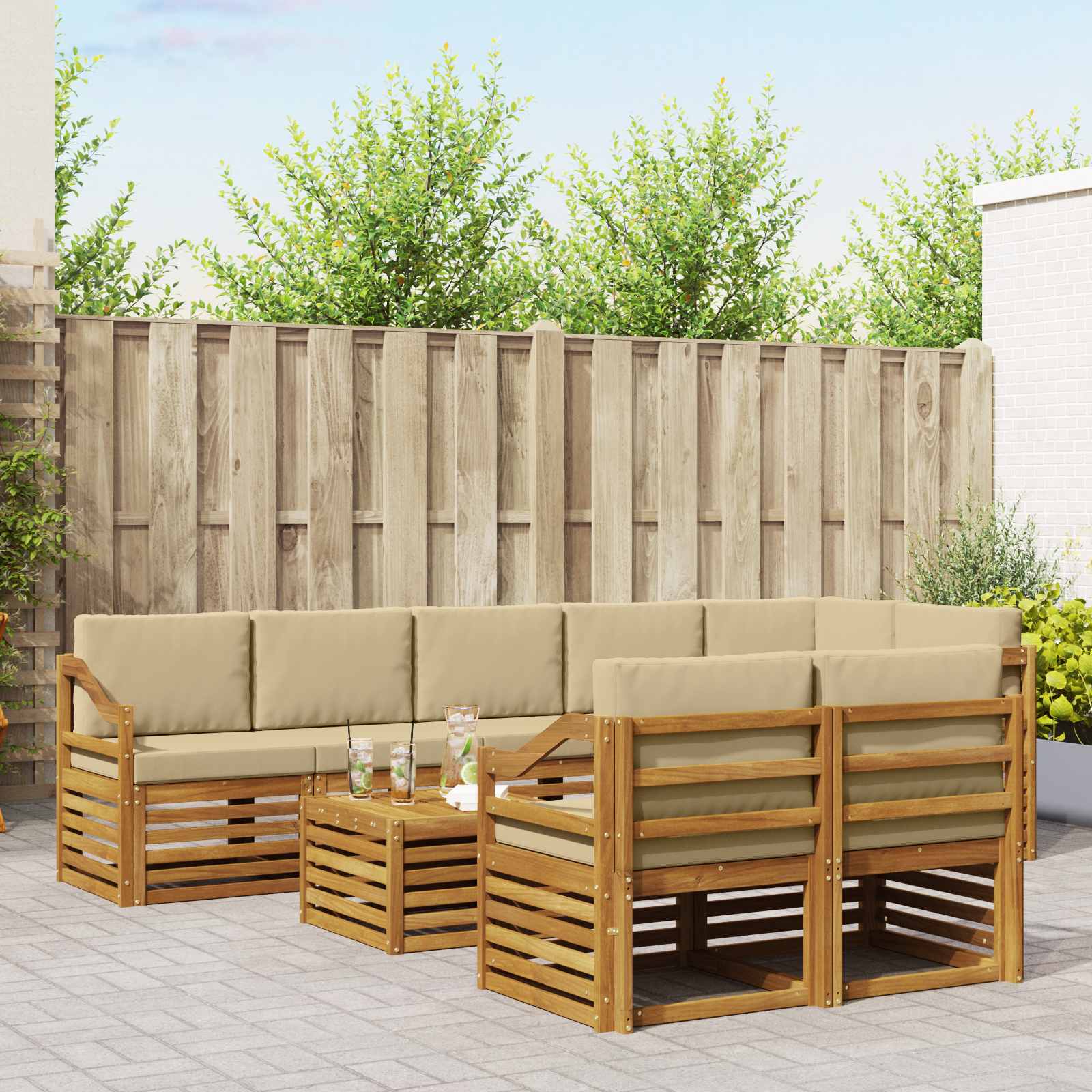 Setovi sofa s jastukom 9 pcs Prirodna i bež Čvrsto drvo akacije