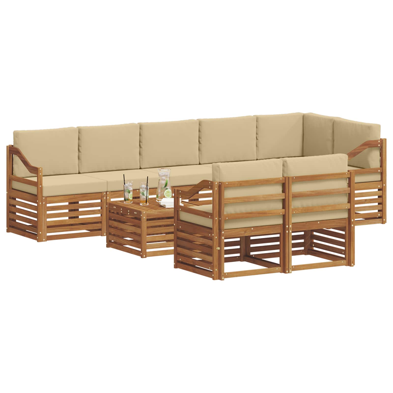 Setovi sofa s jastukom 9 pcs Prirodna i bež Čvrsto drvo akacije