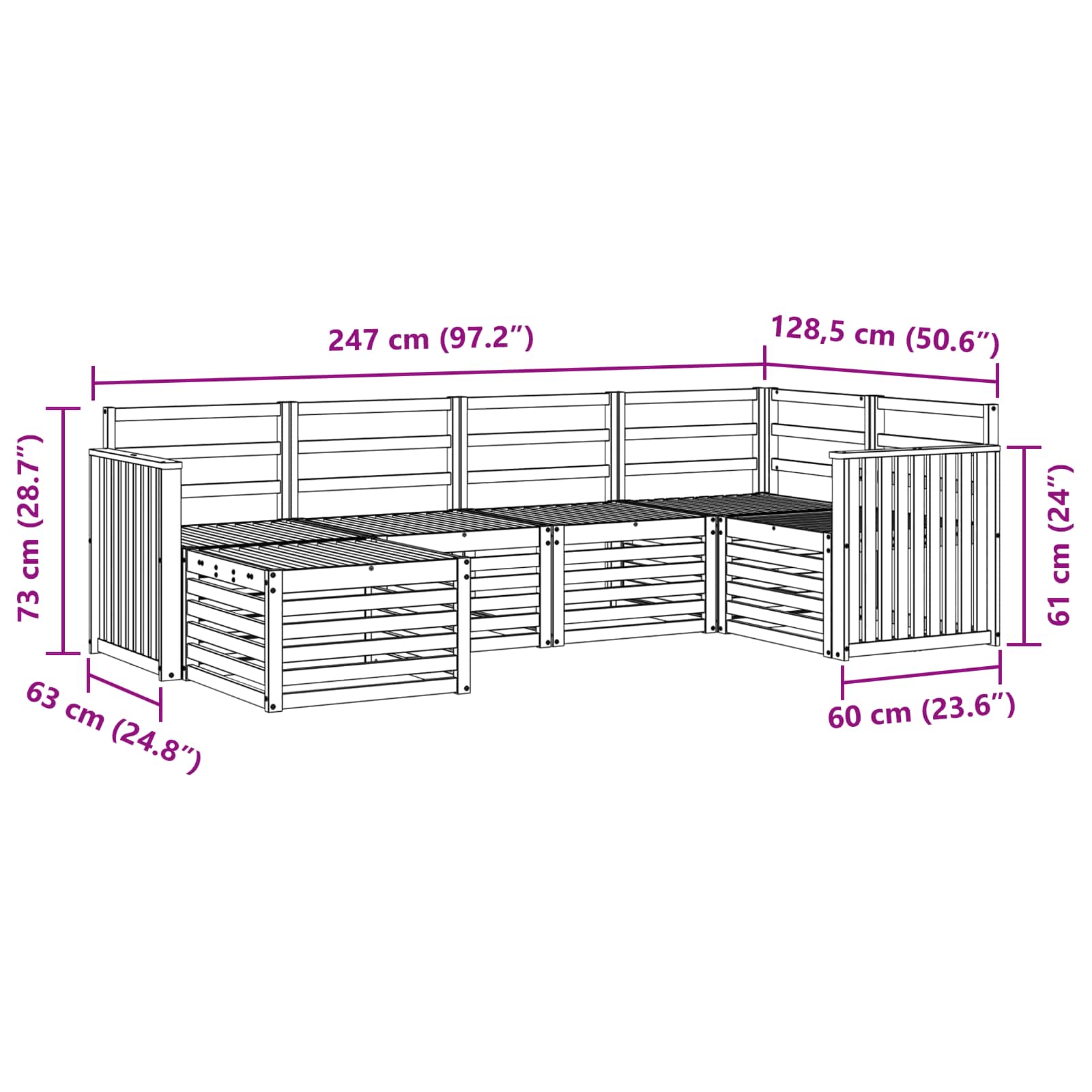 Sekcijska garnitura 6 pcs Prirodna Čvrsto drvo akacije