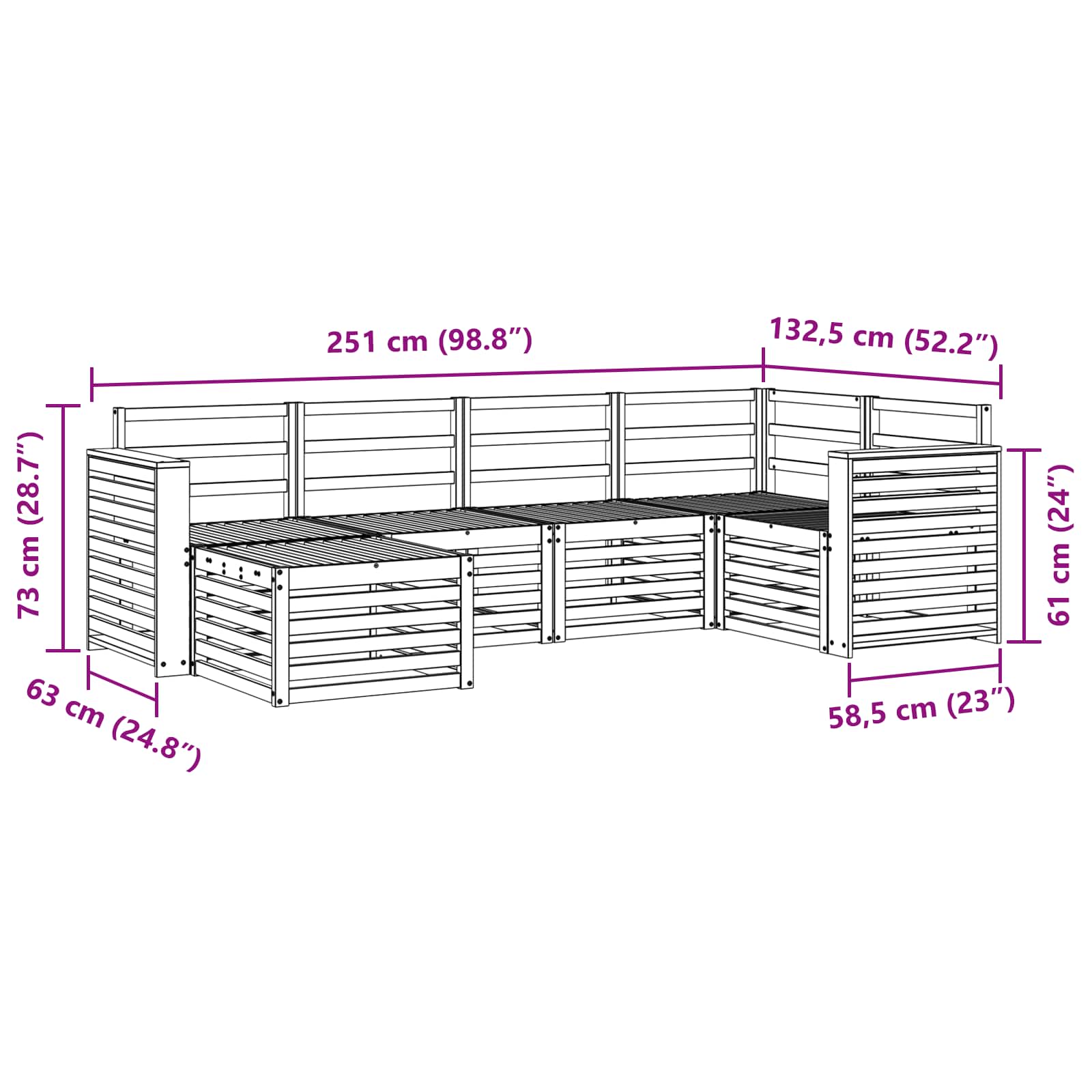 Sekcijska garnitura 6 pcs Prirodna Čvrsto drvo akacije