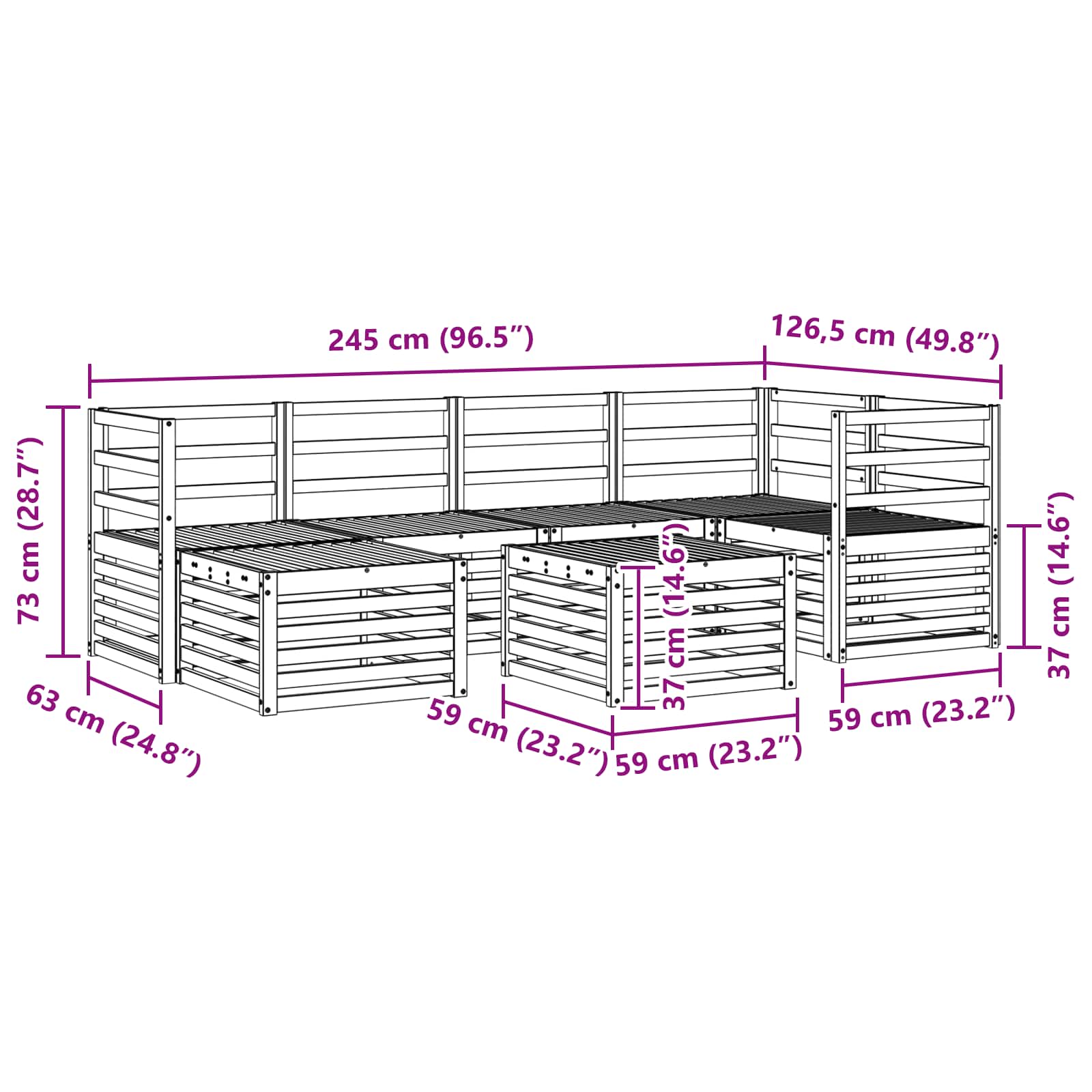 Sekcijska garnitura 7 pcs Prirodna Čvrsto drvo akacije