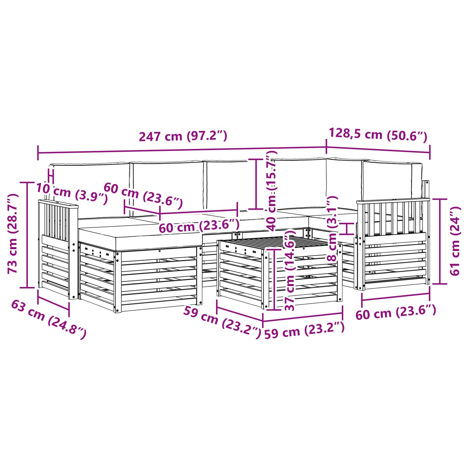 Sekcijska garnitura s jastukom 7 pcs Prirodna i antracit
