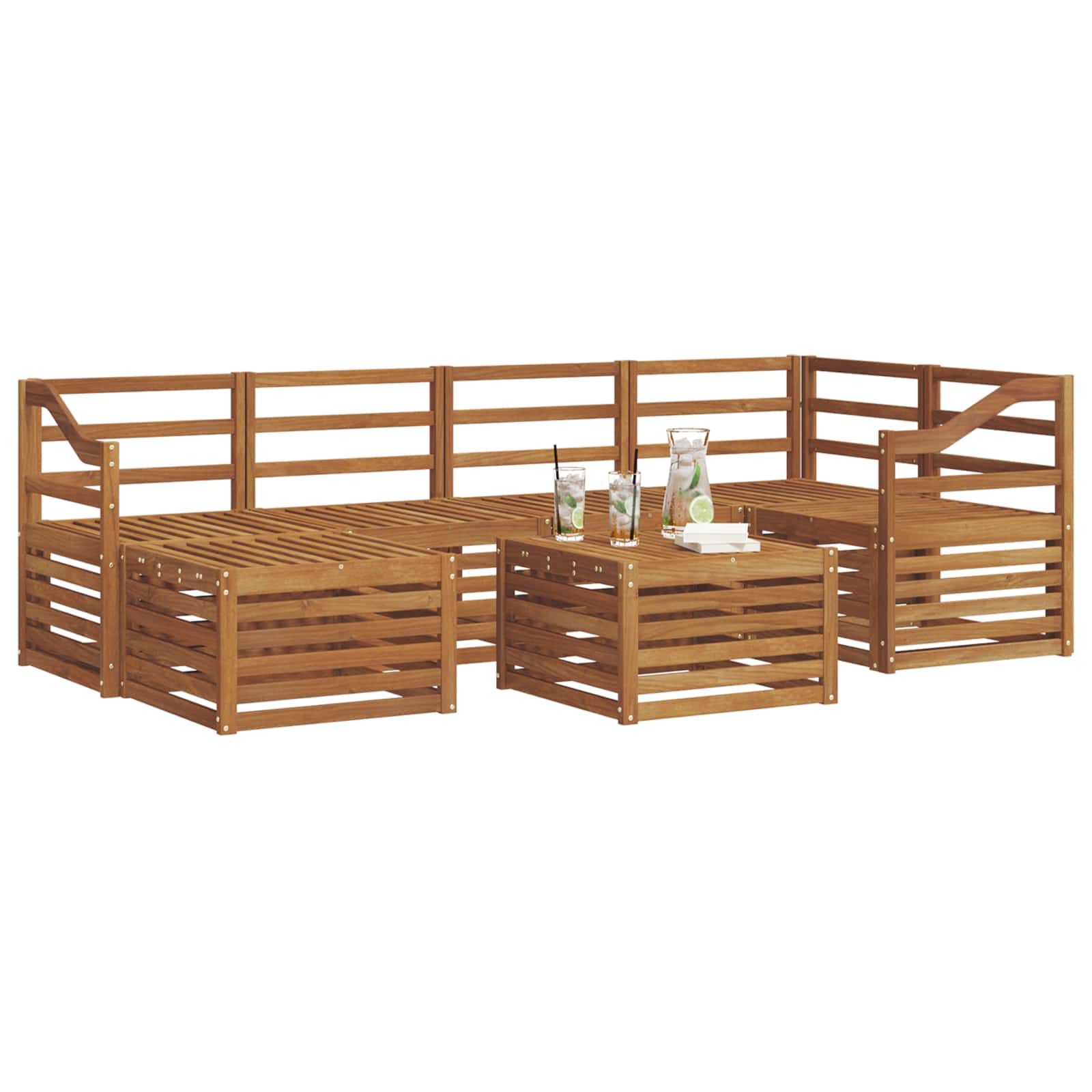 Sekcijska garnitura 7 pcs Prirodna Čvrsto drvo akacije
