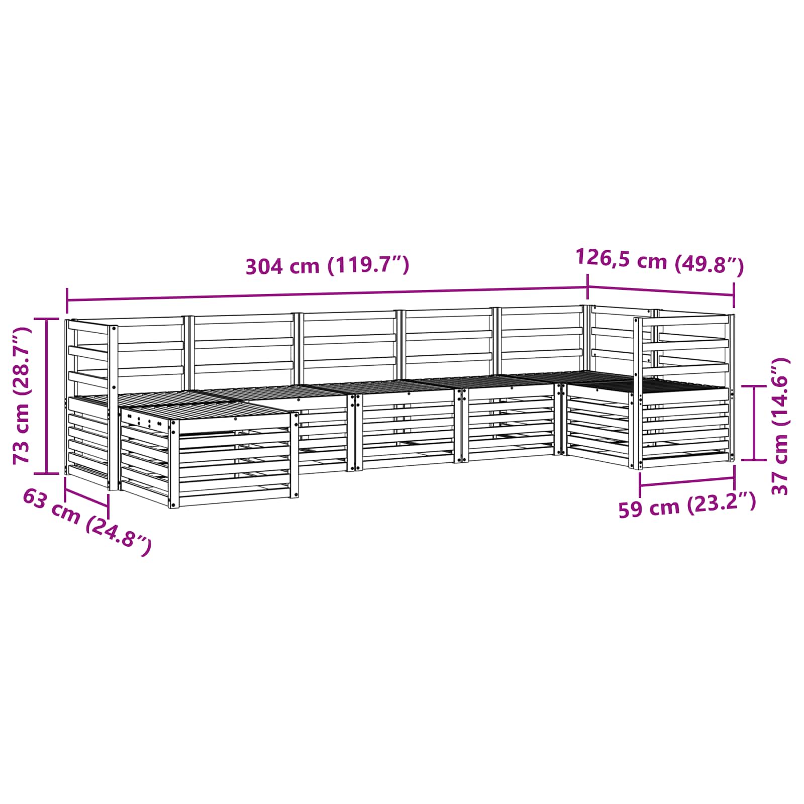 Sekcijska garnitura 7 pcs Prirodna Čvrsto drvo akacije