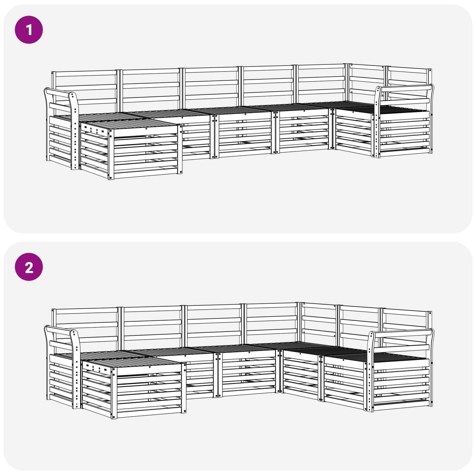 Sekcijska garnitura 7 pcs Prirodna Čvrsto drvo akacije