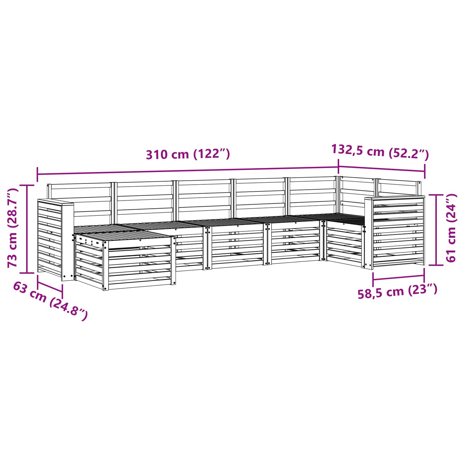 Sekcijska garnitura 7 pcs Prirodna Čvrsto drvo akacije