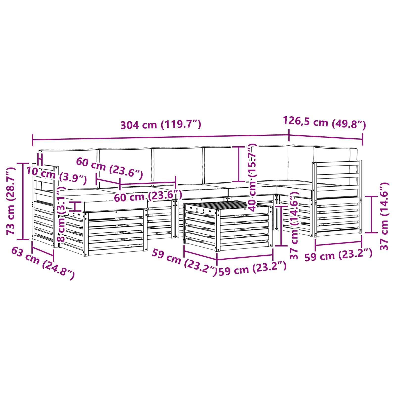 Set vanjskih sofa 8 pcs Prirodna i krem Čvrsto drvo akacije