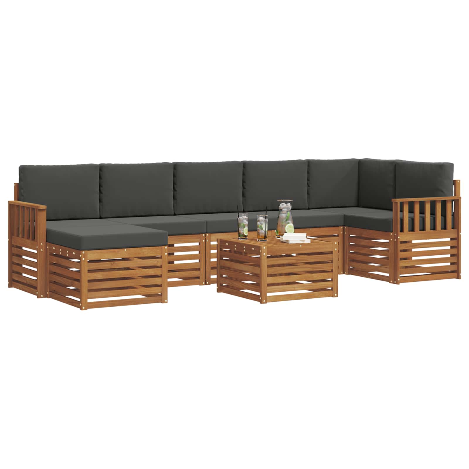 Set vanjskih sofa 8 pcs Prirodna i antracit Čvrsto drvo akacije