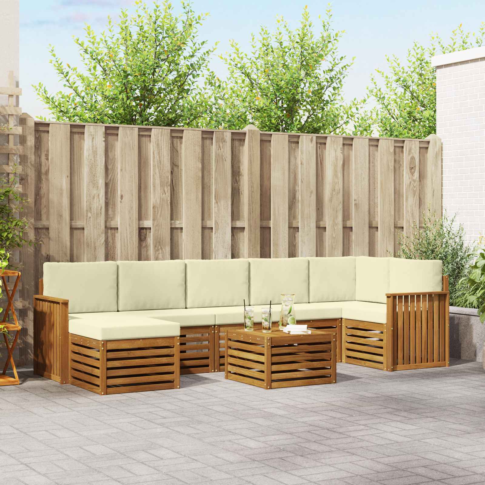 Set vanjskih sofa 8 pcs Prirodna i krem Čvrsto drvo akacije