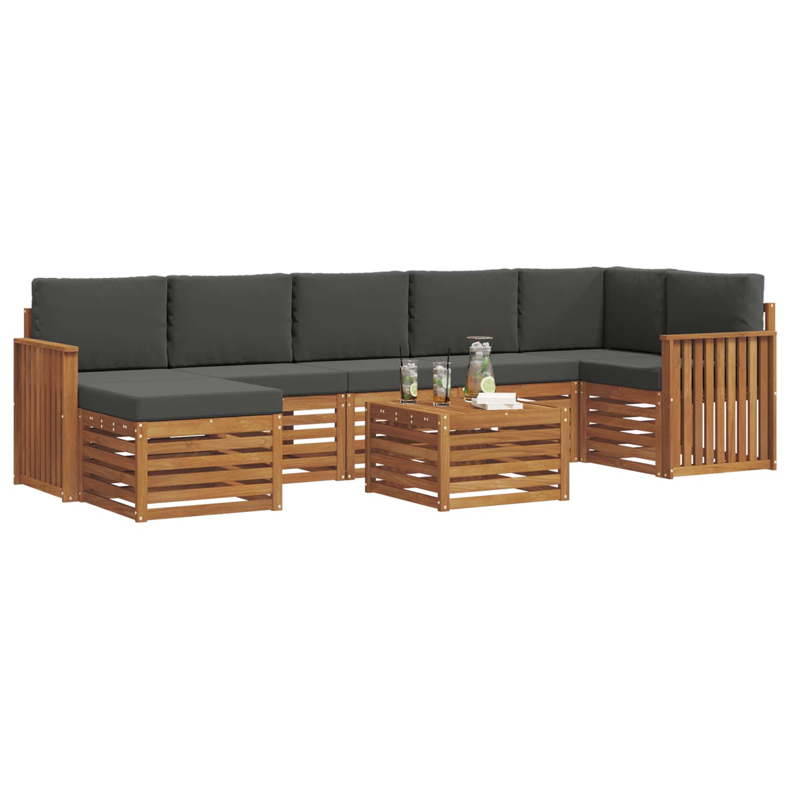 Set vanjskih sofa 8 pcs Prirodna i antracit Čvrsto drvo akacije