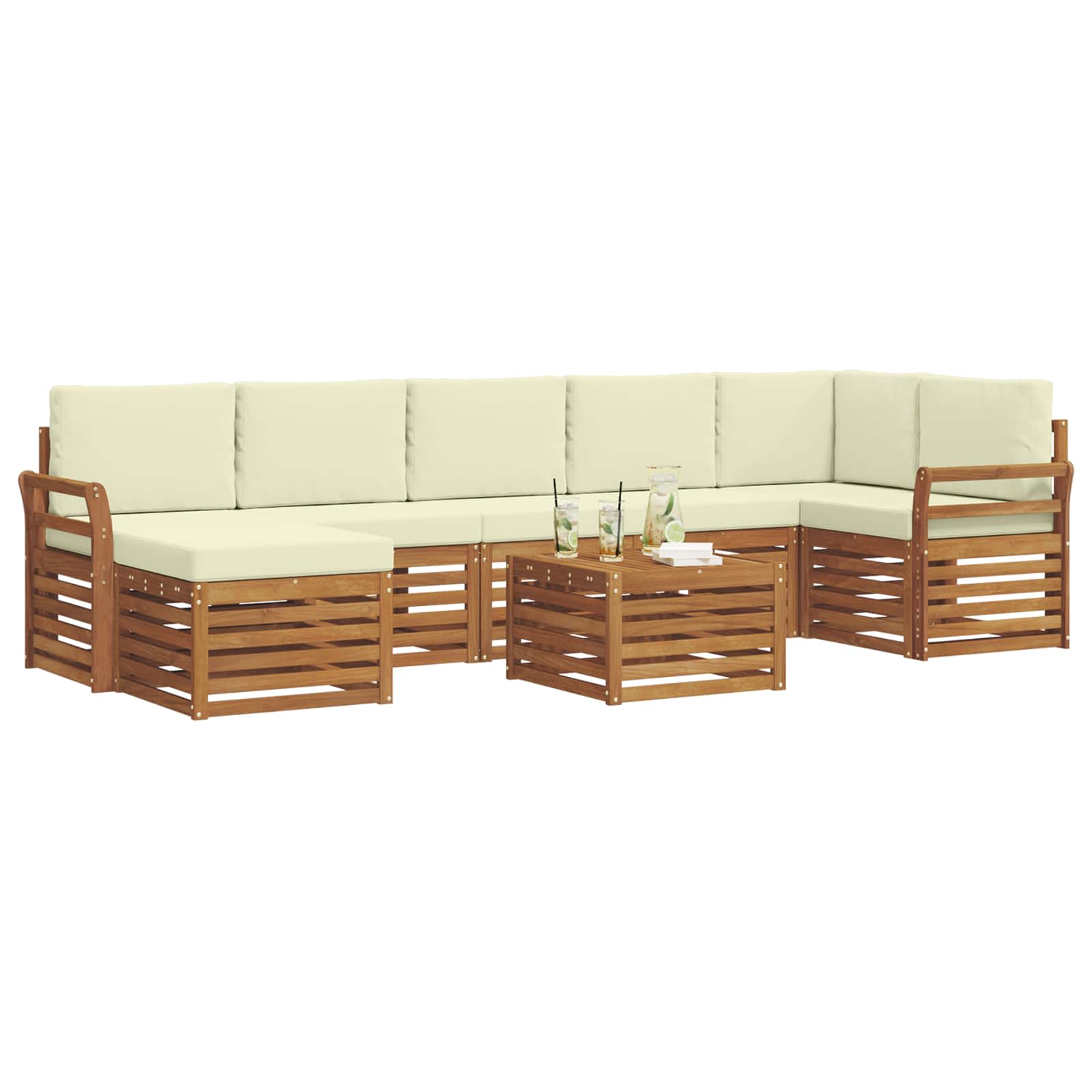 Set vanjskih sofa 8 pcs Prirodna i krem Čvrsto drvo akacije