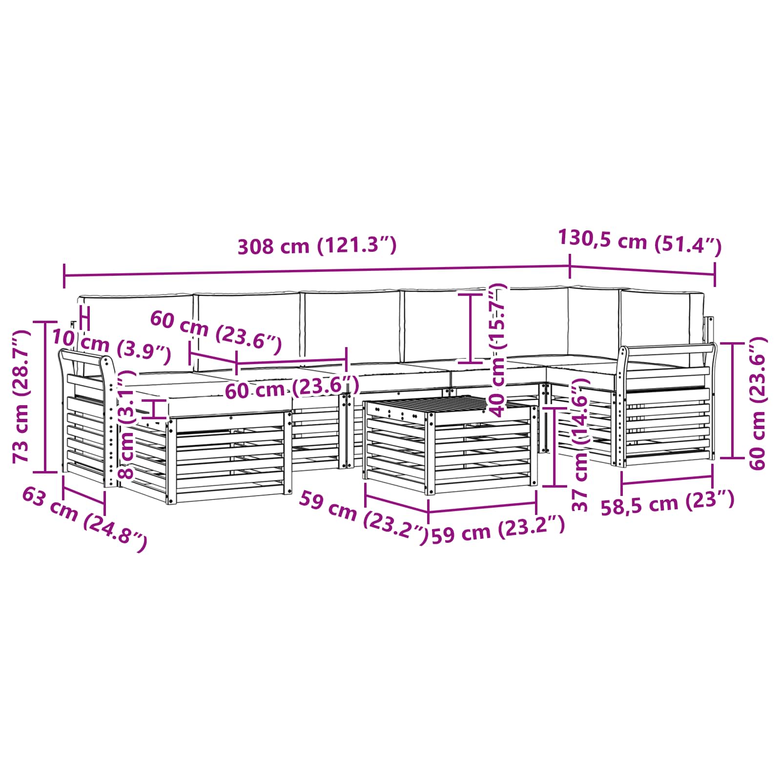 Set vanjskih sofa 8 pcs Prirodna i krem Čvrsto drvo akacije