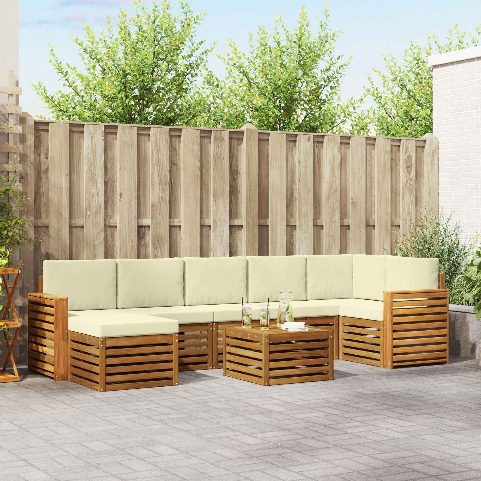 Set vanjskih sofa 8 pcs Prirodna i krem Čvrsto drvo akacije
