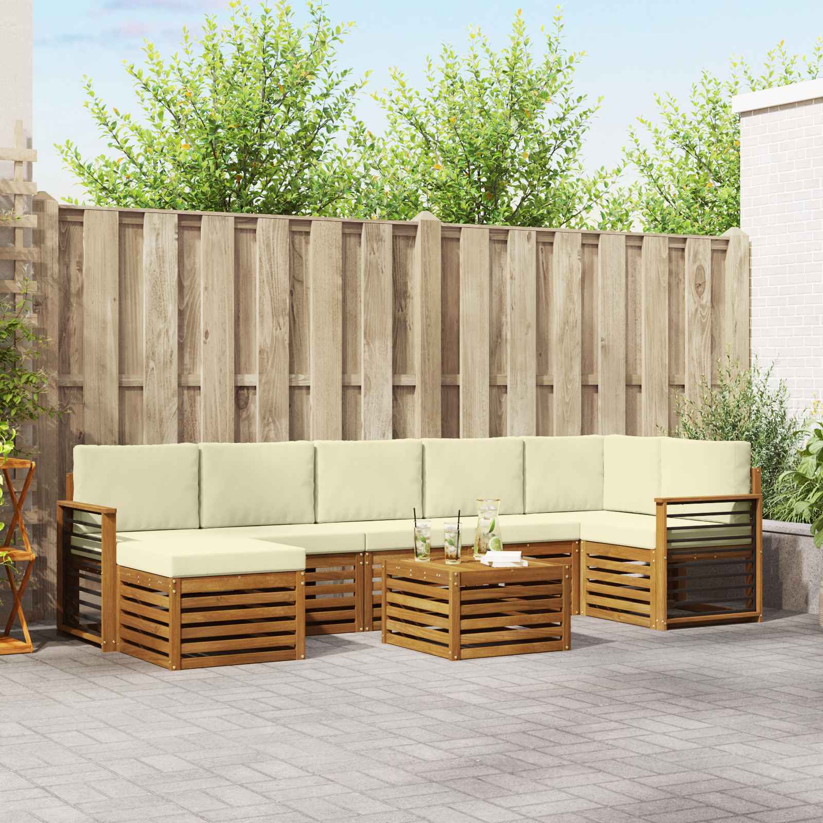 Set vanjskih sofa 8 pcs Prirodna i krem Čvrsto drvo akacije