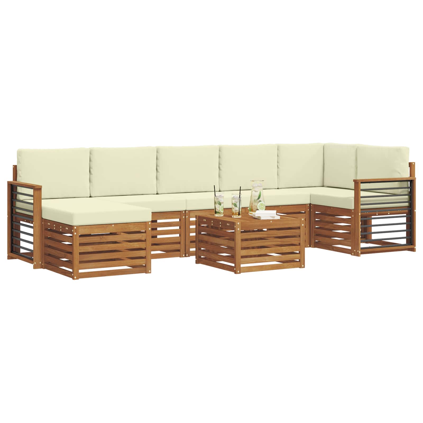 Set vanjskih sofa 8 pcs Prirodna i krem Čvrsto drvo akacije