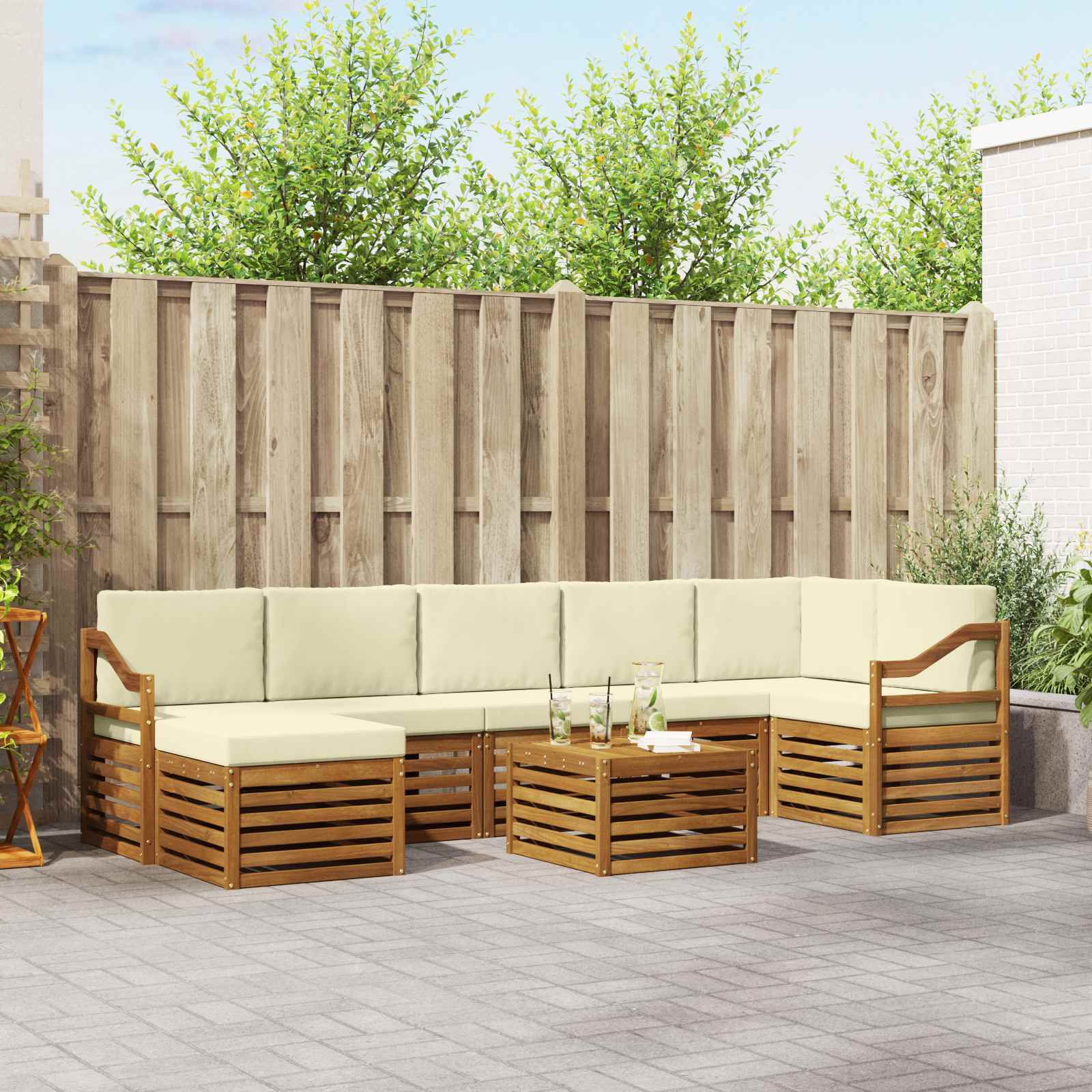 Set vanjskih sofa 8 pcs Prirodna i krem Čvrsto drvo akacije