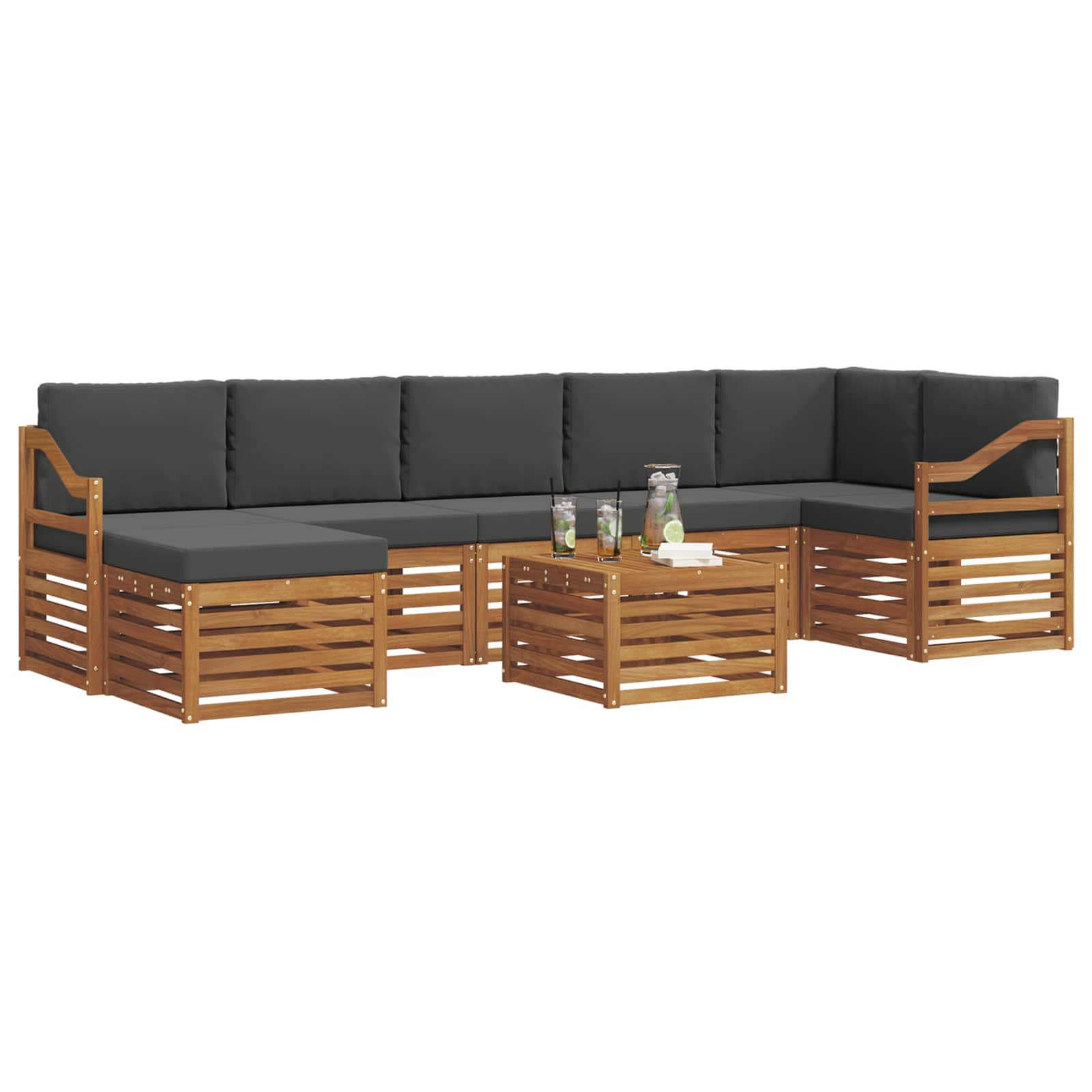 Set vanjskih sofa 8 pcs Prirodna i antracit Čvrsto drvo akacije