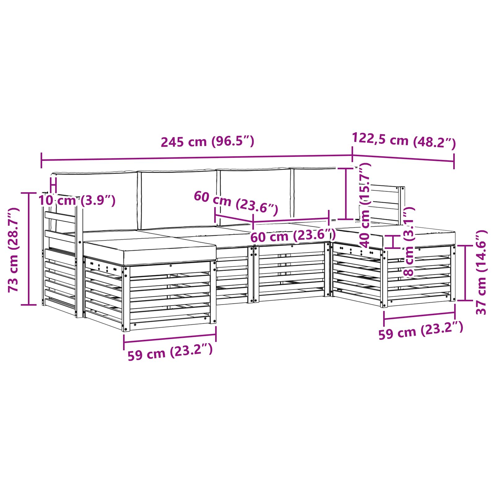 Setovi sofa 6 pcs Prirodna i antracit Čvrsto drvo akacije