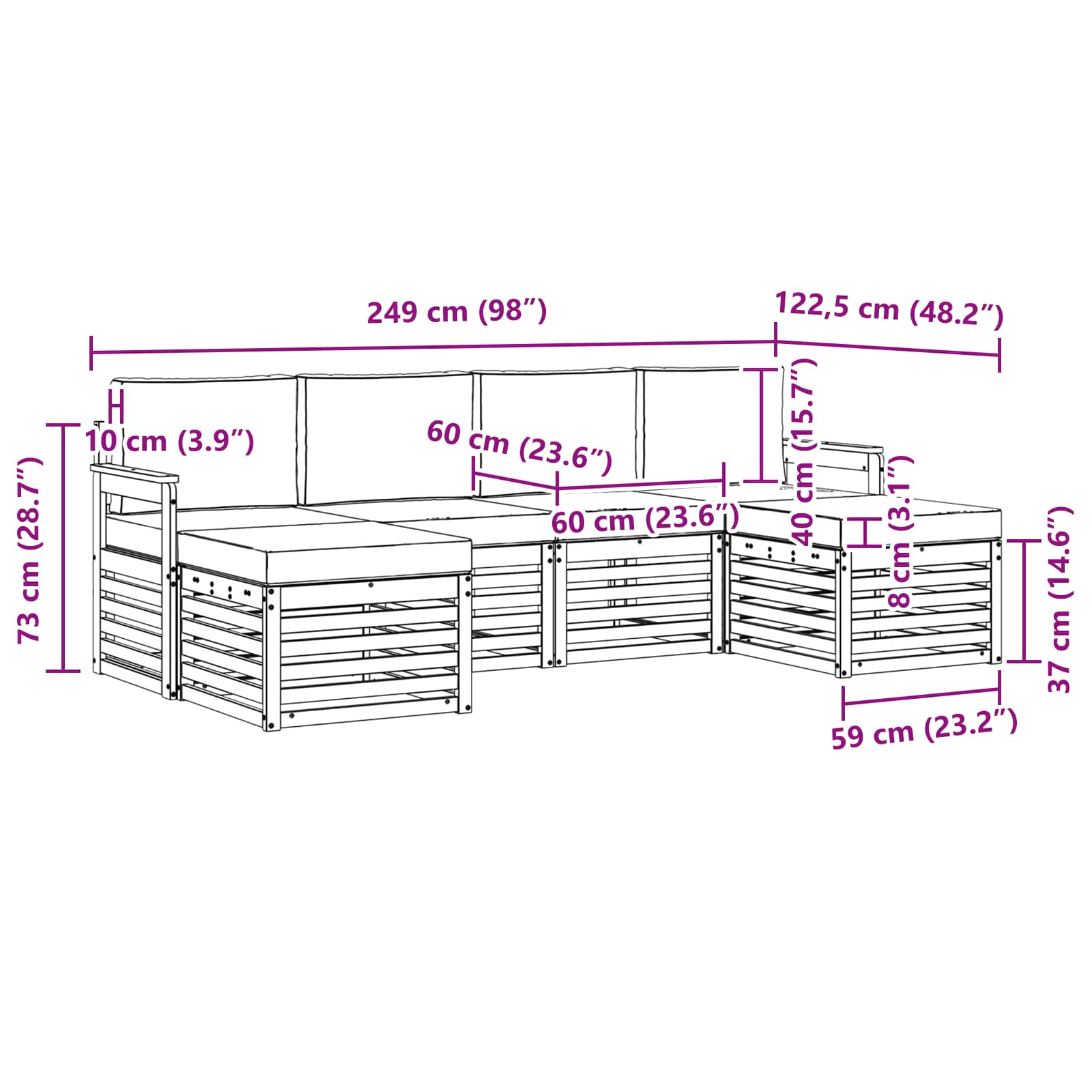 Setovi sofa 6 pcs Prirodna i svijetlo siva Čvrsto drvo akacije