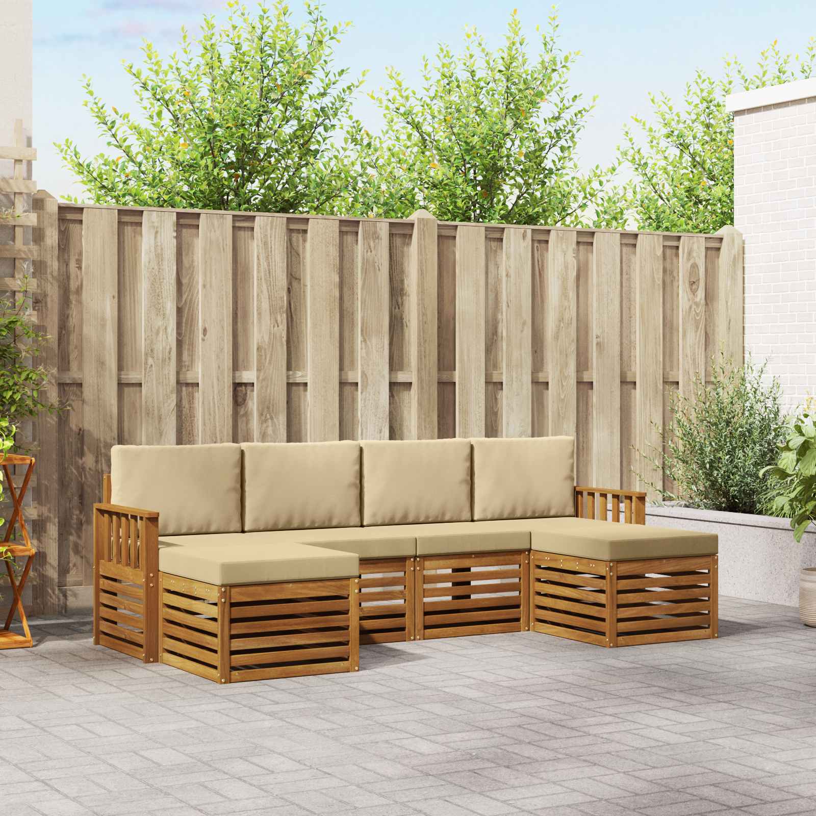 Setovi sofa s jastukom 6 pcs Prirodna i bež Čvrsto drvo akacije