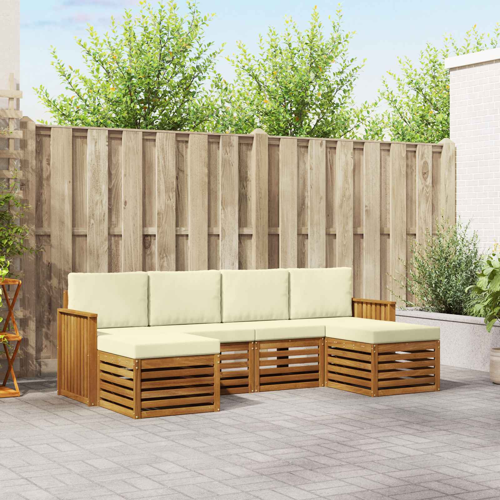 Setovi sofa 6 pcs Prirodna i krem Čvrsto drvo akacije