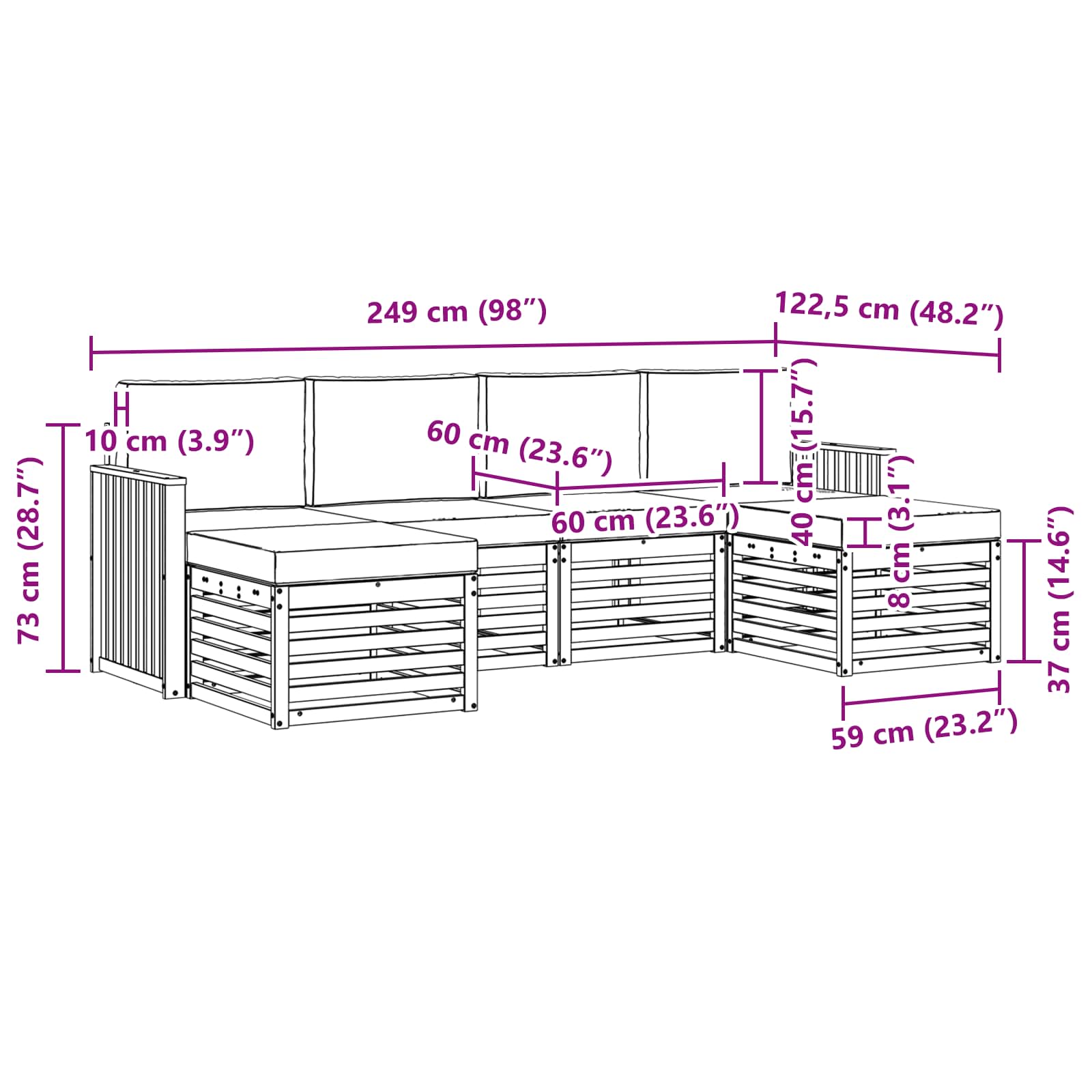 Setovi sofa 6 pcs Prirodna i antracit Čvrsto drvo akacije