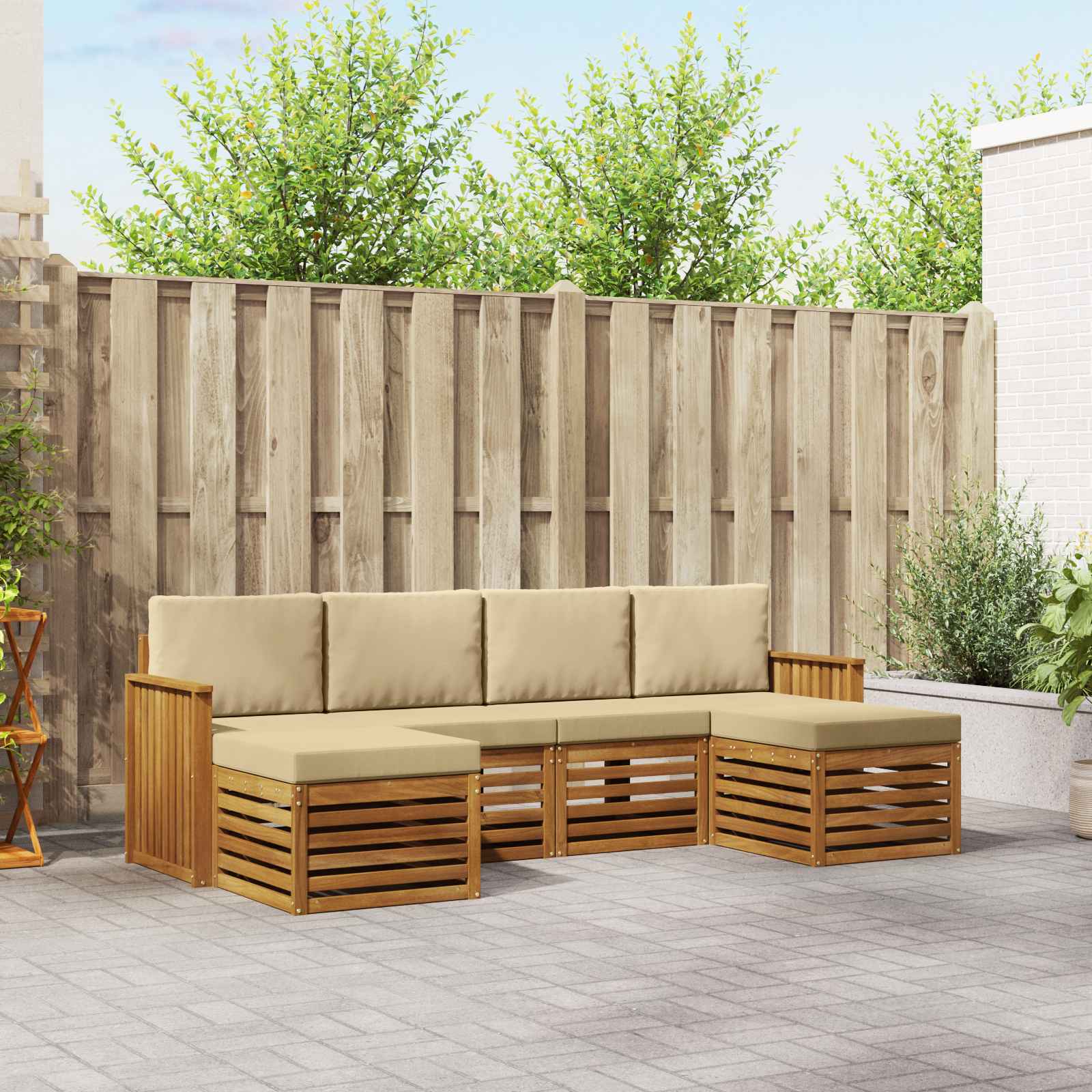 Setovi sofa s jastukom 6 pcs Prirodna i bež Čvrsto drvo akacije