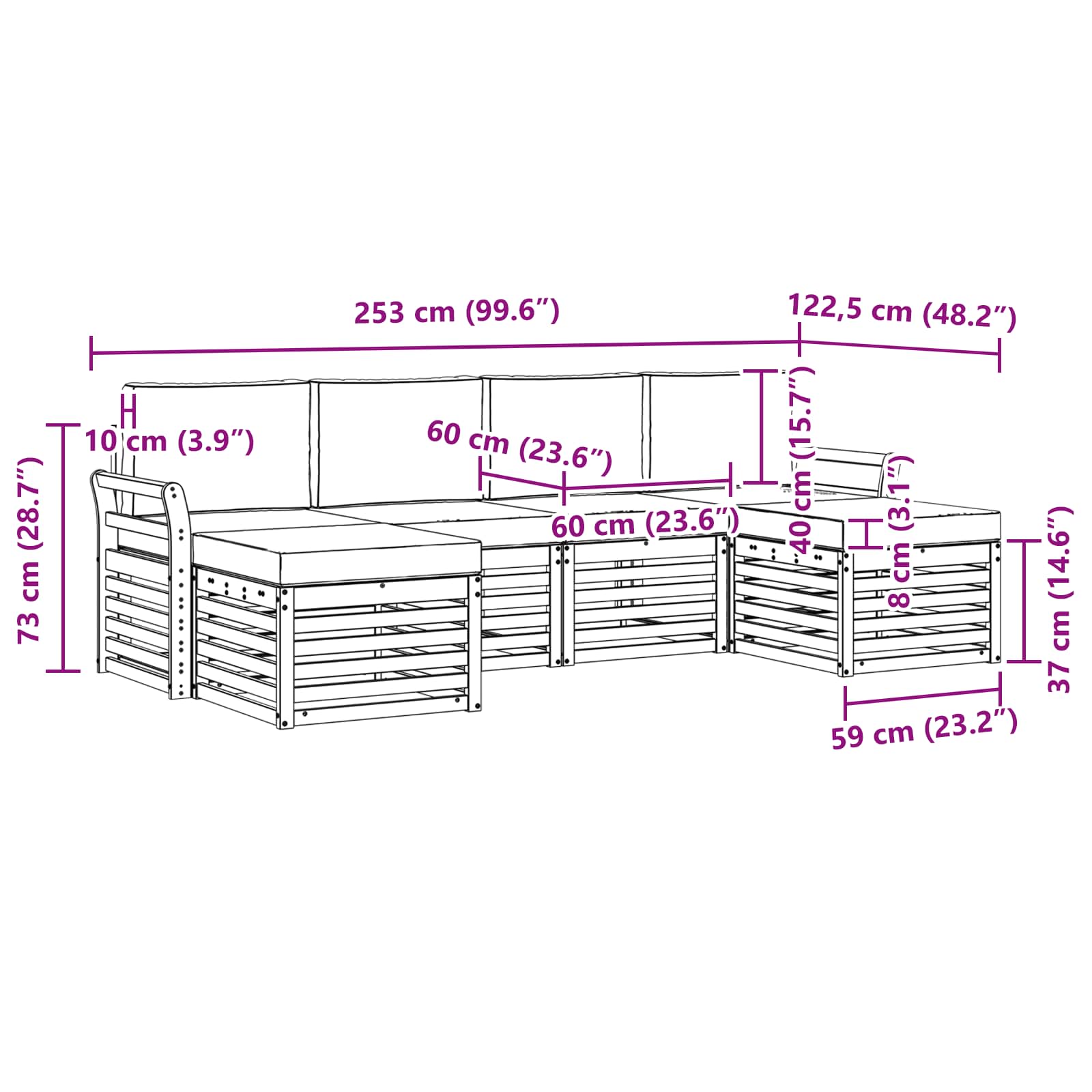 Setovi sofa 6 pcs Prirodna i krem Čvrsto drvo akacije