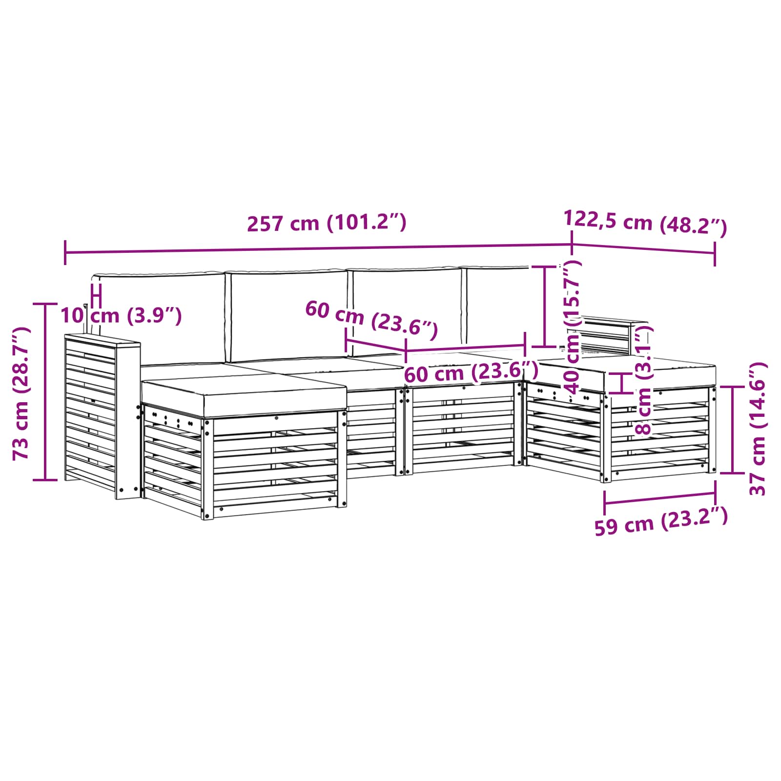 Setovi sofa 6 pcs Prirodna i krem Čvrsto drvo akacije