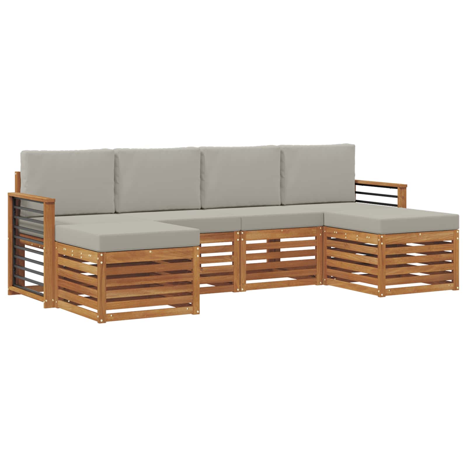 Setovi sofa 6 pcs Prirodna i svijetlo siva Čvrsto drvo akacije