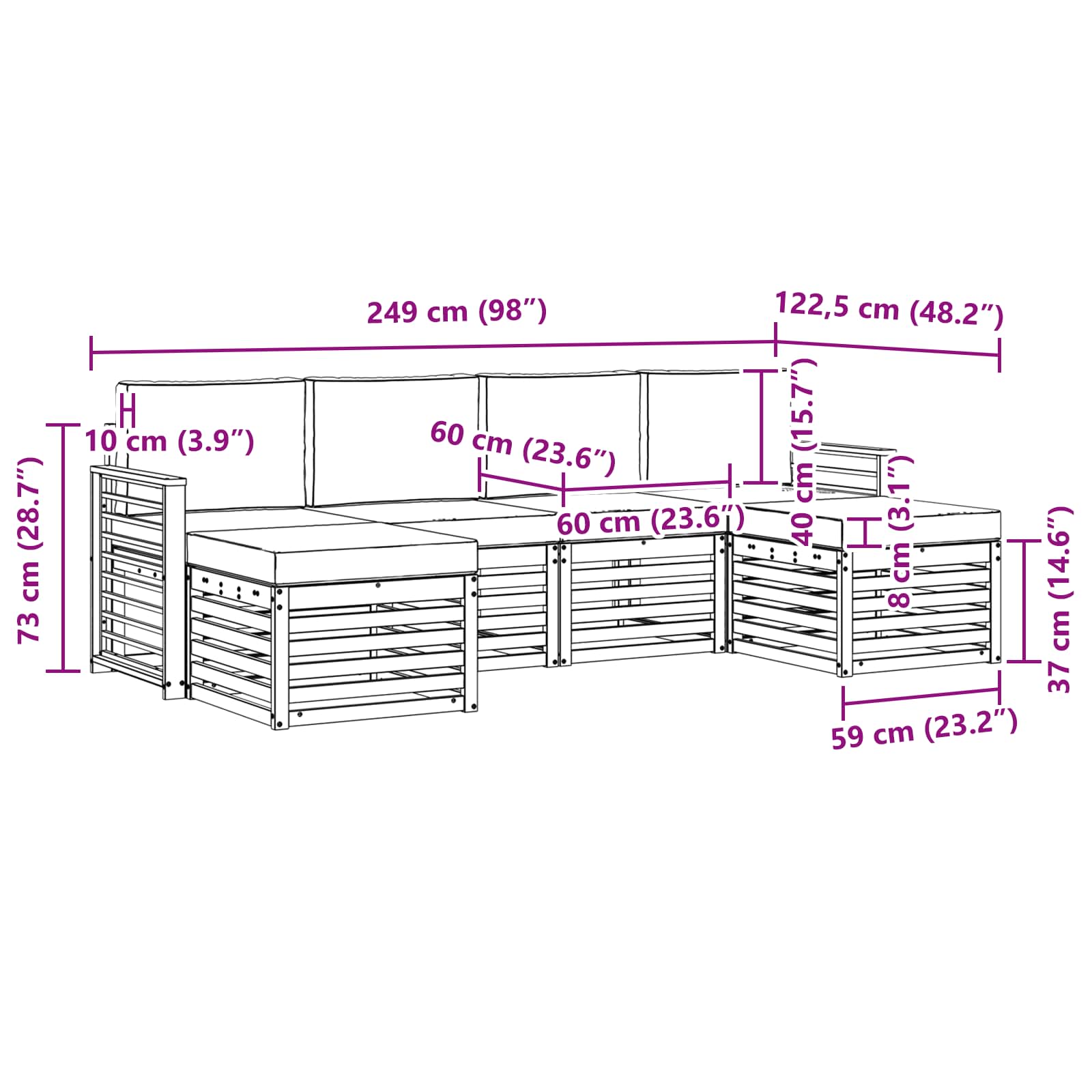 Setovi sofa s jastukom 6 pcs Prirodna i bež Čvrsto drvo akacije