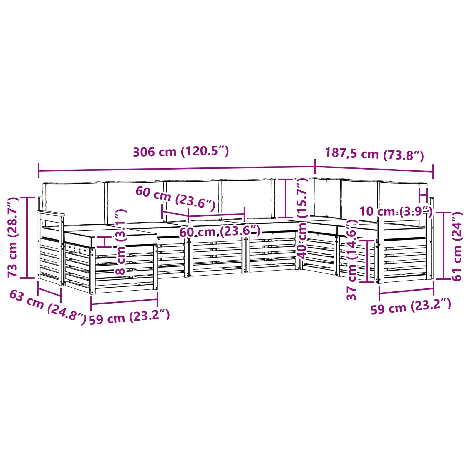 Set vanjskih sofa 8 pcs Prirodna i bež Čvrsto drvo akacije