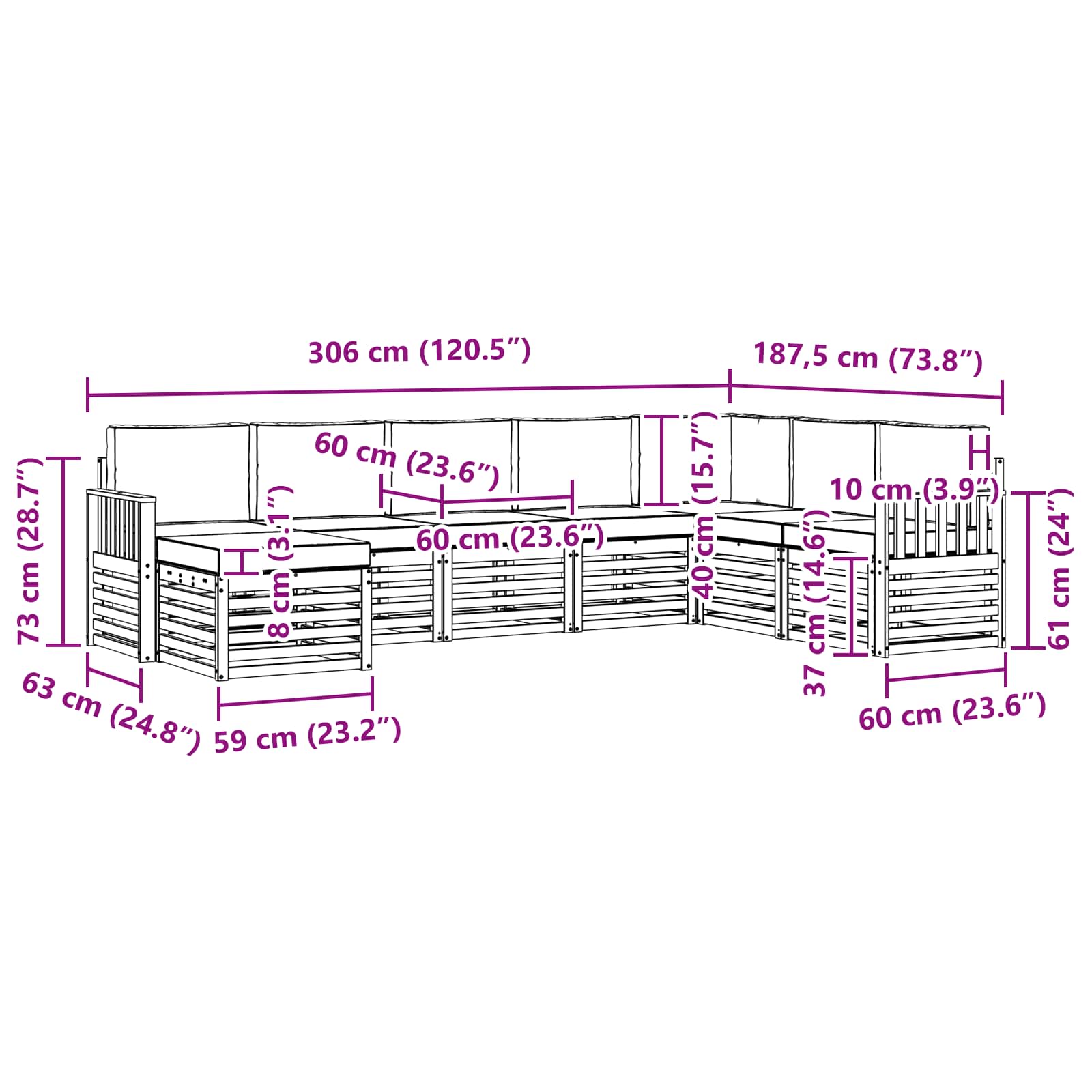 Set vanjskih sofa 8 pcs Prirodna i bež Čvrsto drvo akacije