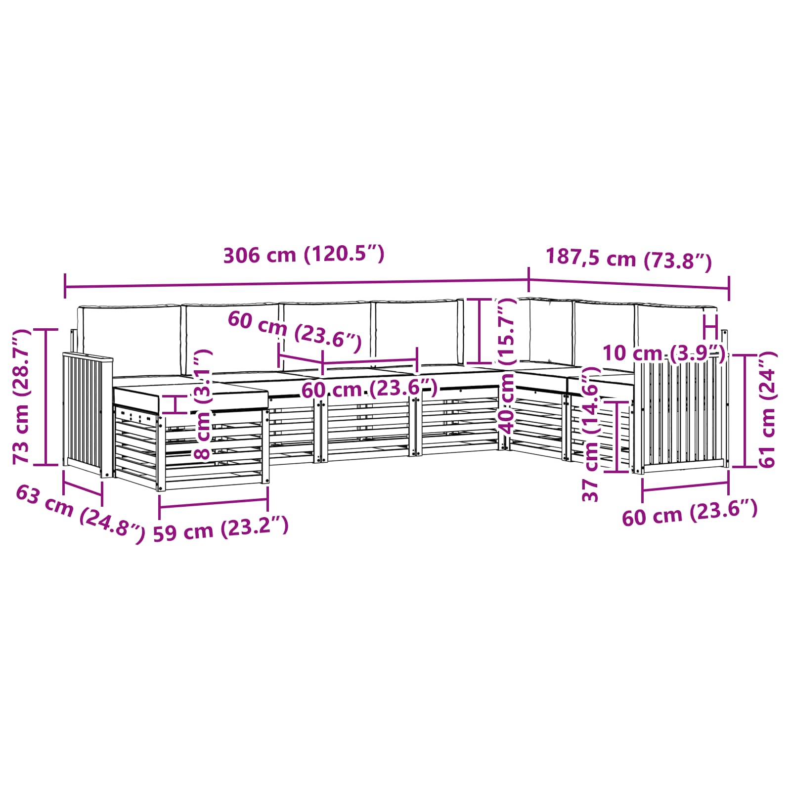 Set vanjskih sofa 8 pcs Prirodna i krem Čvrsto drvo akacije